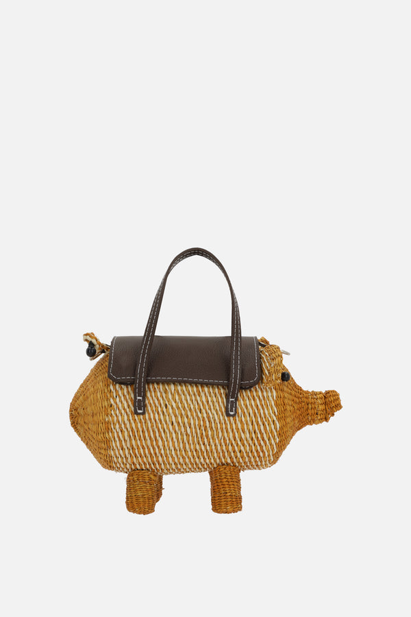 Pig Mini handbag in straw