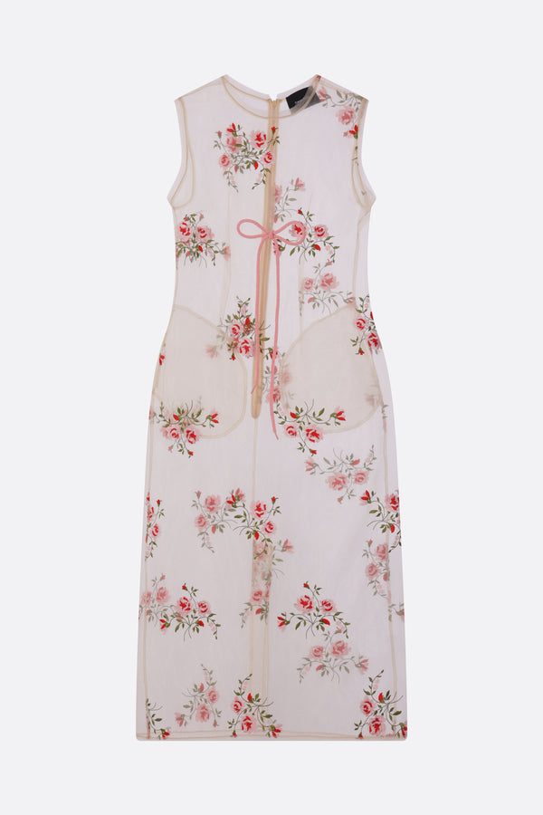 organza sleeveless dress with floral embroidery