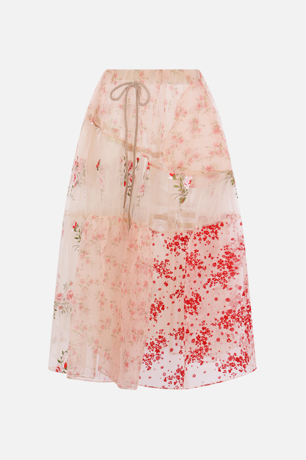 organza midi skirt with floral print