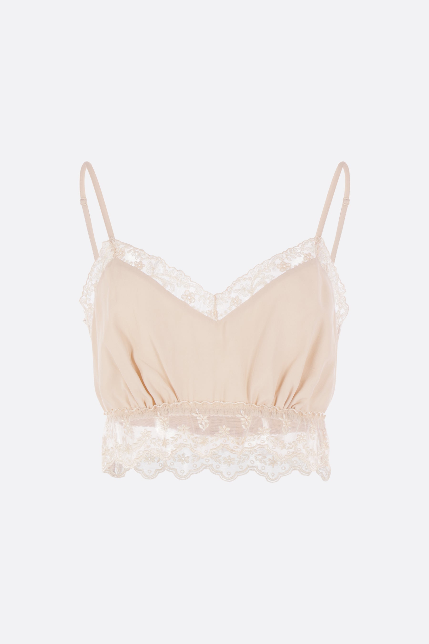 crepe de chine cropped top with lace trims