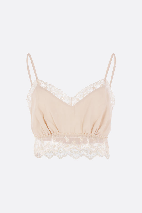 crepe de chine cropped top with lace trims