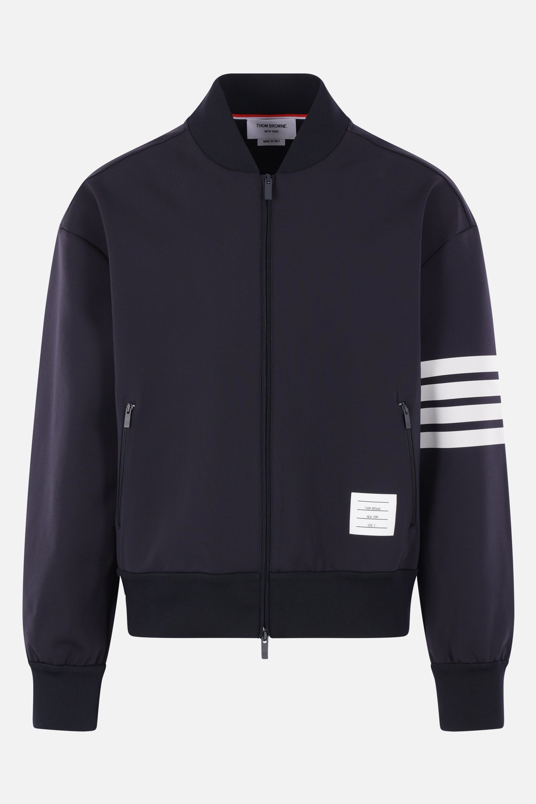 technical viscose bomber jacket with 4-bar print