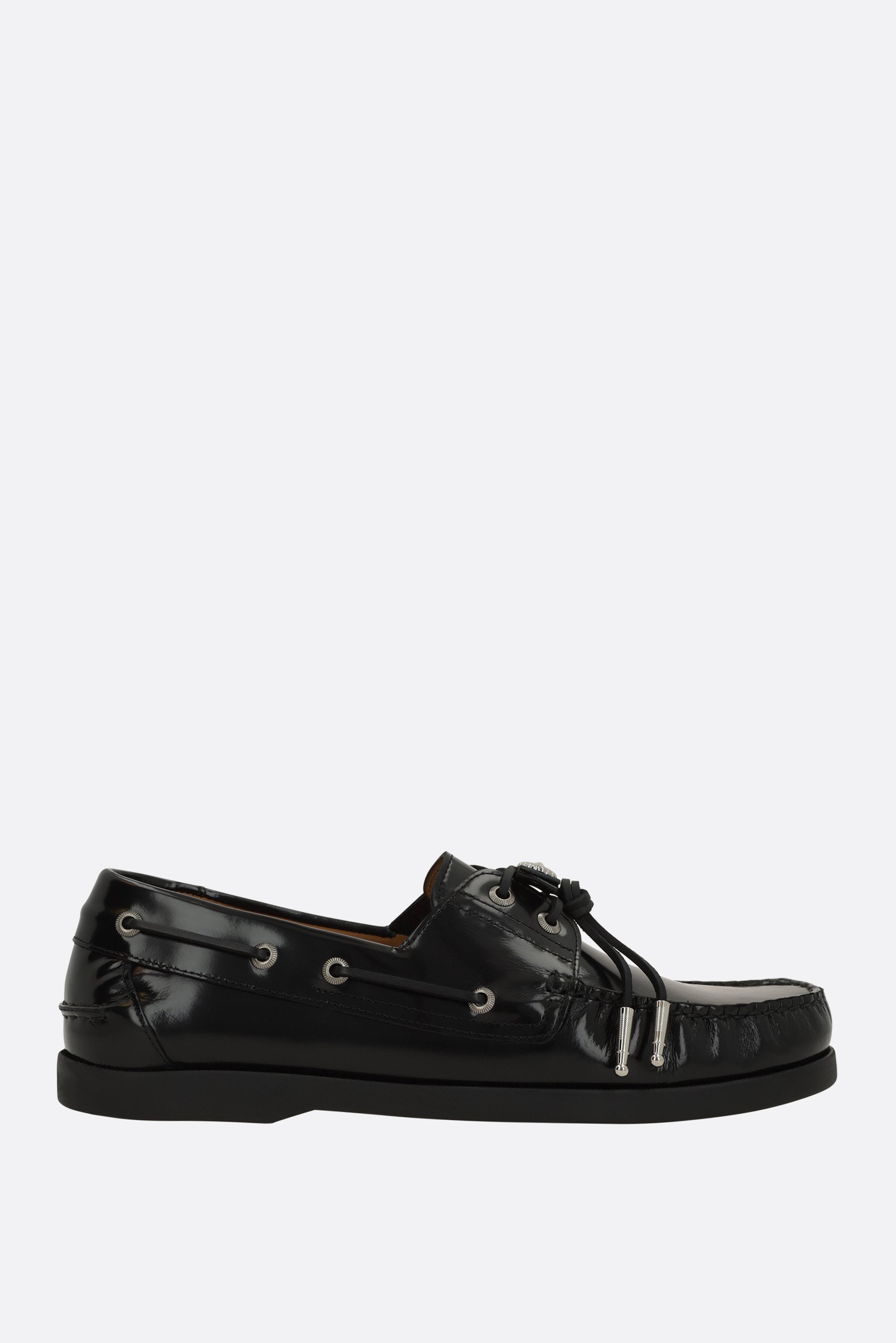 shiny leather boat shoes