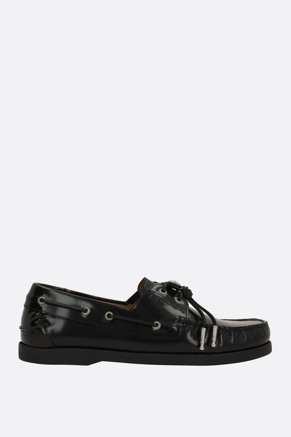 shiny leather boat shoes