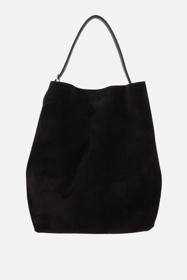Belted shoulder bag in suede
