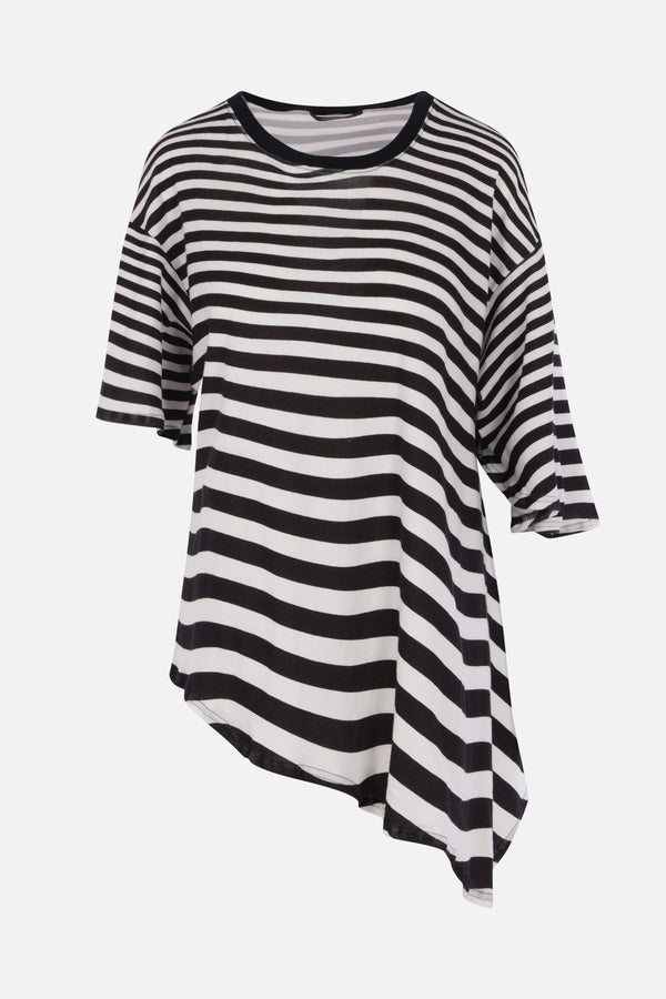 striped cotton asymmetric t-shirt