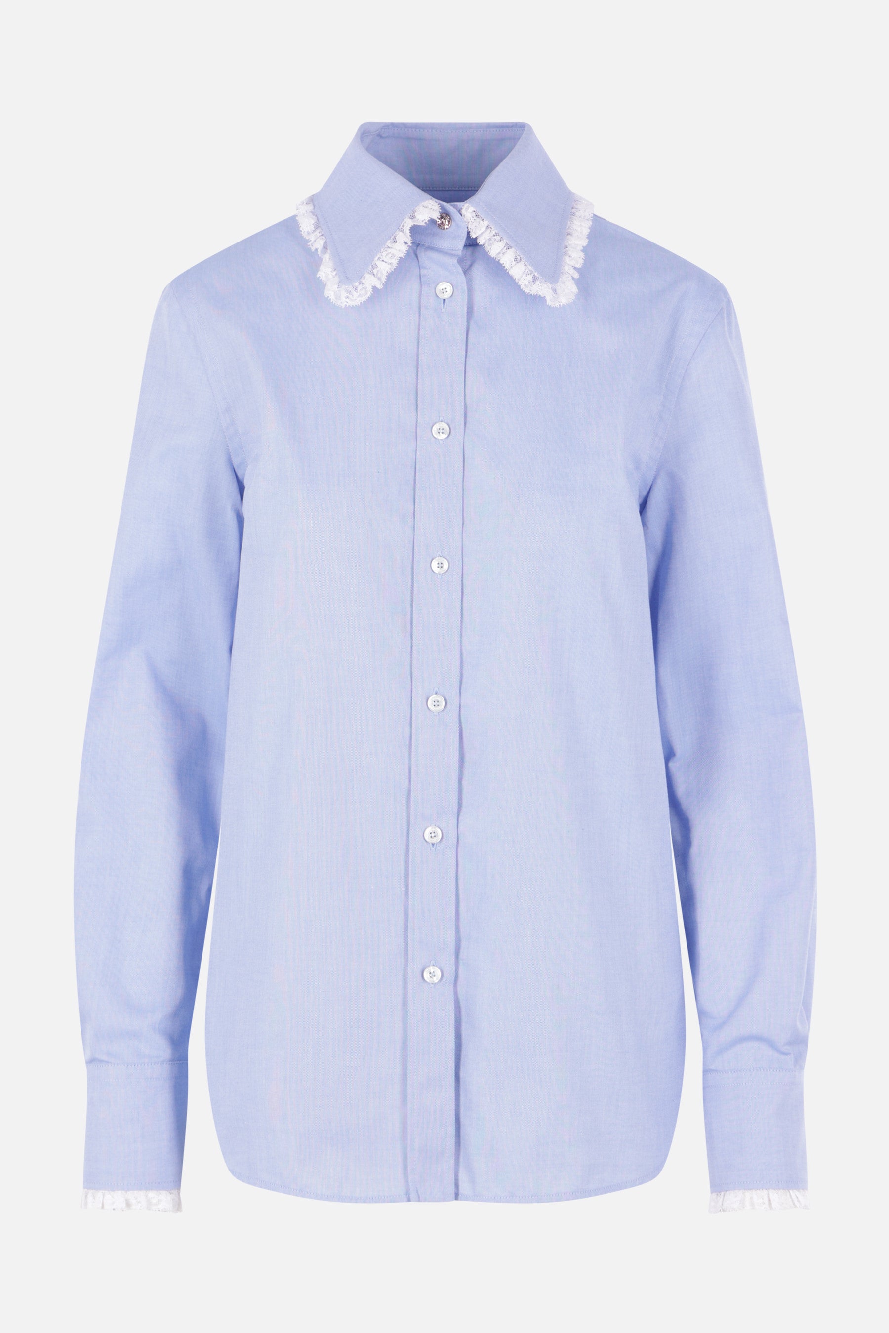 Oxford cotton shirt with lace trim
