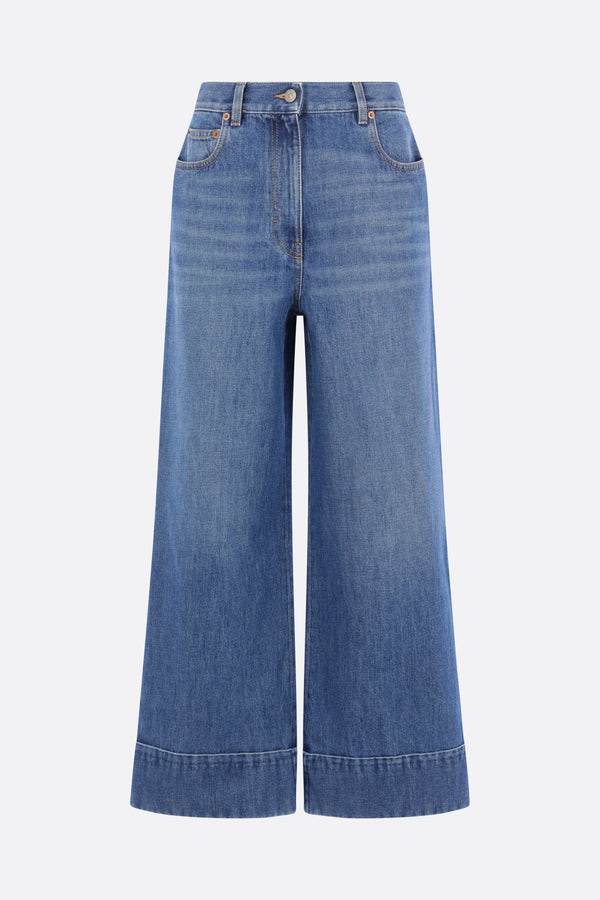 wide-leg jeans in denim with V Gold details