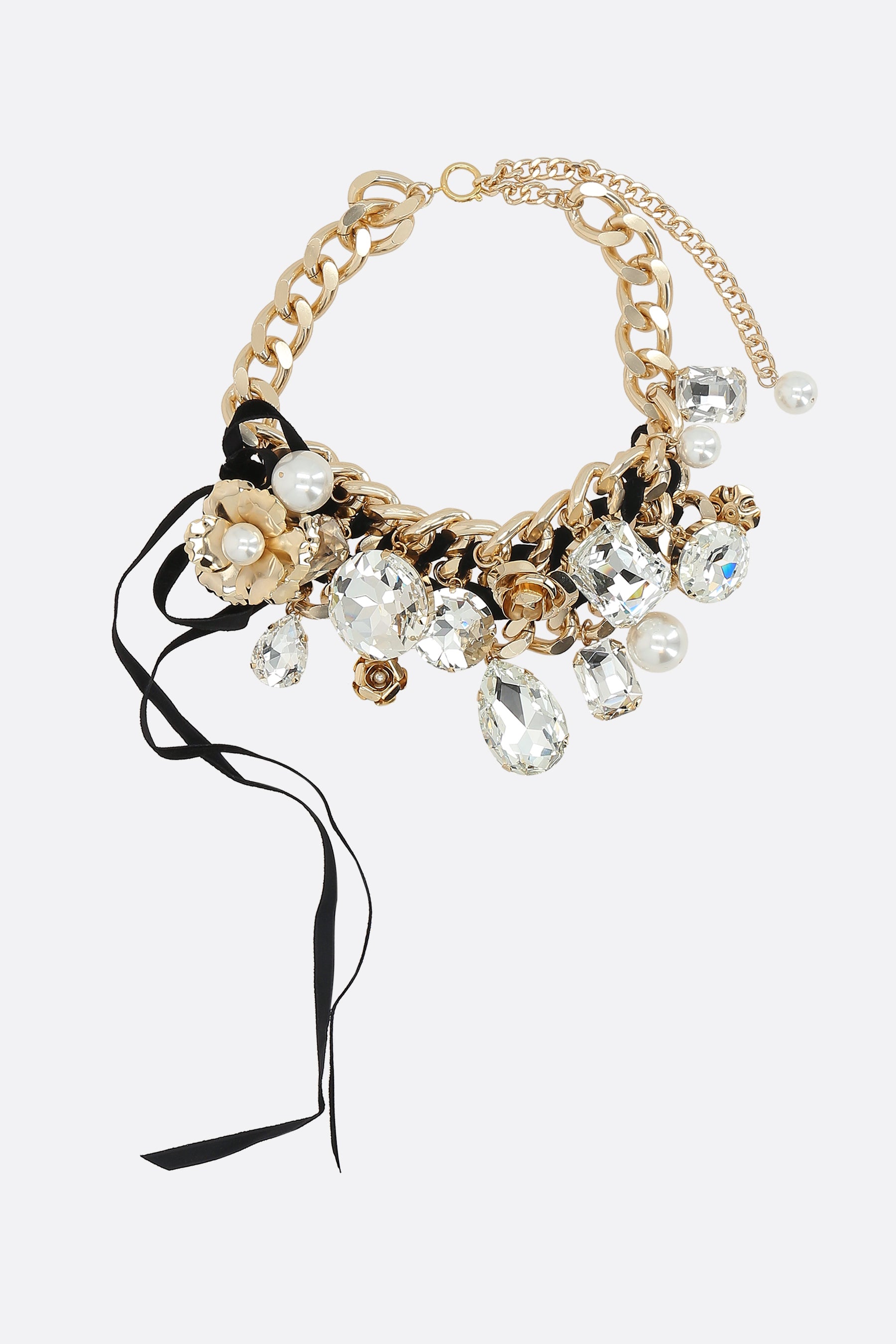 chain necklace with pearls and crystals