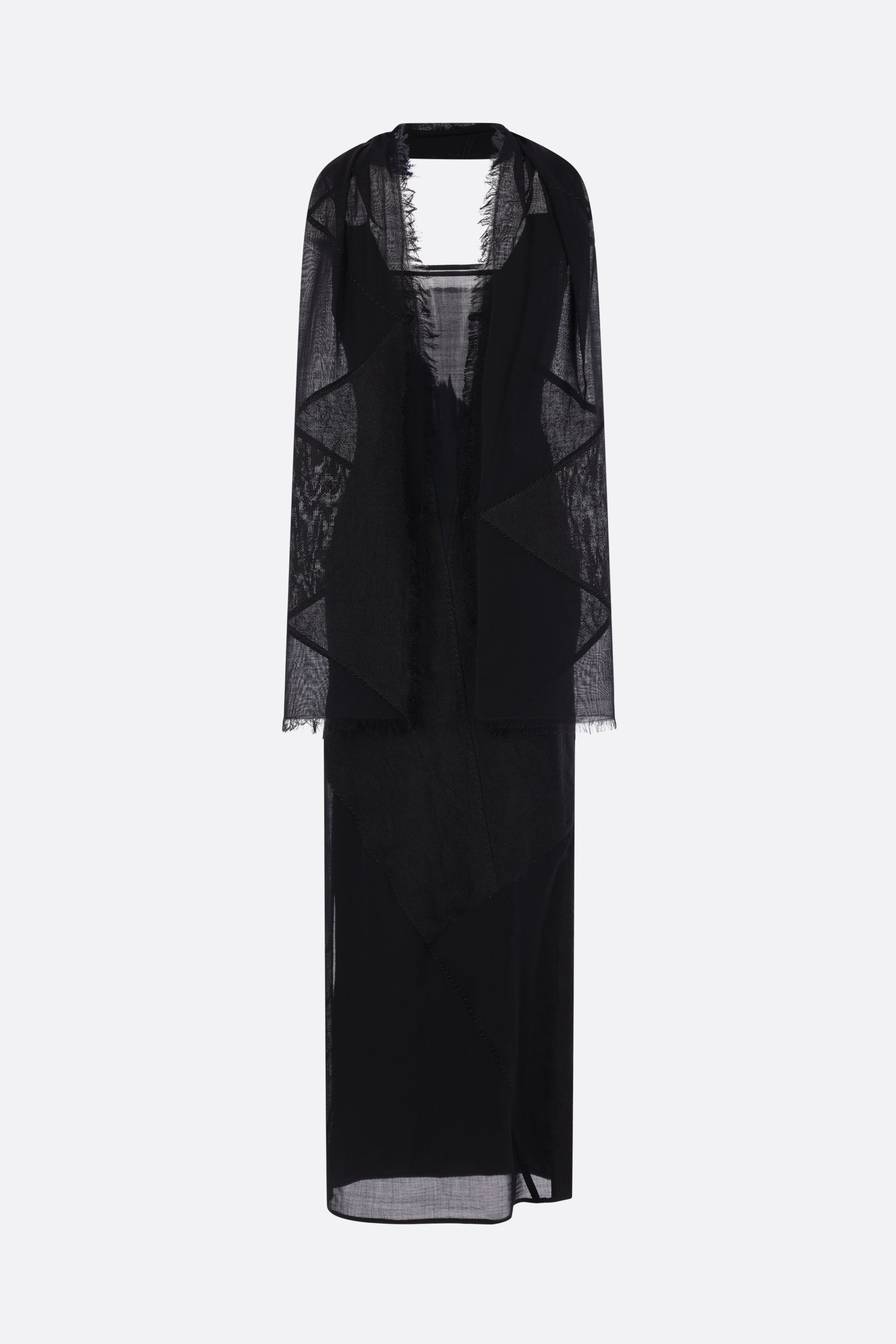 long dress in wool and linen blend with scarf