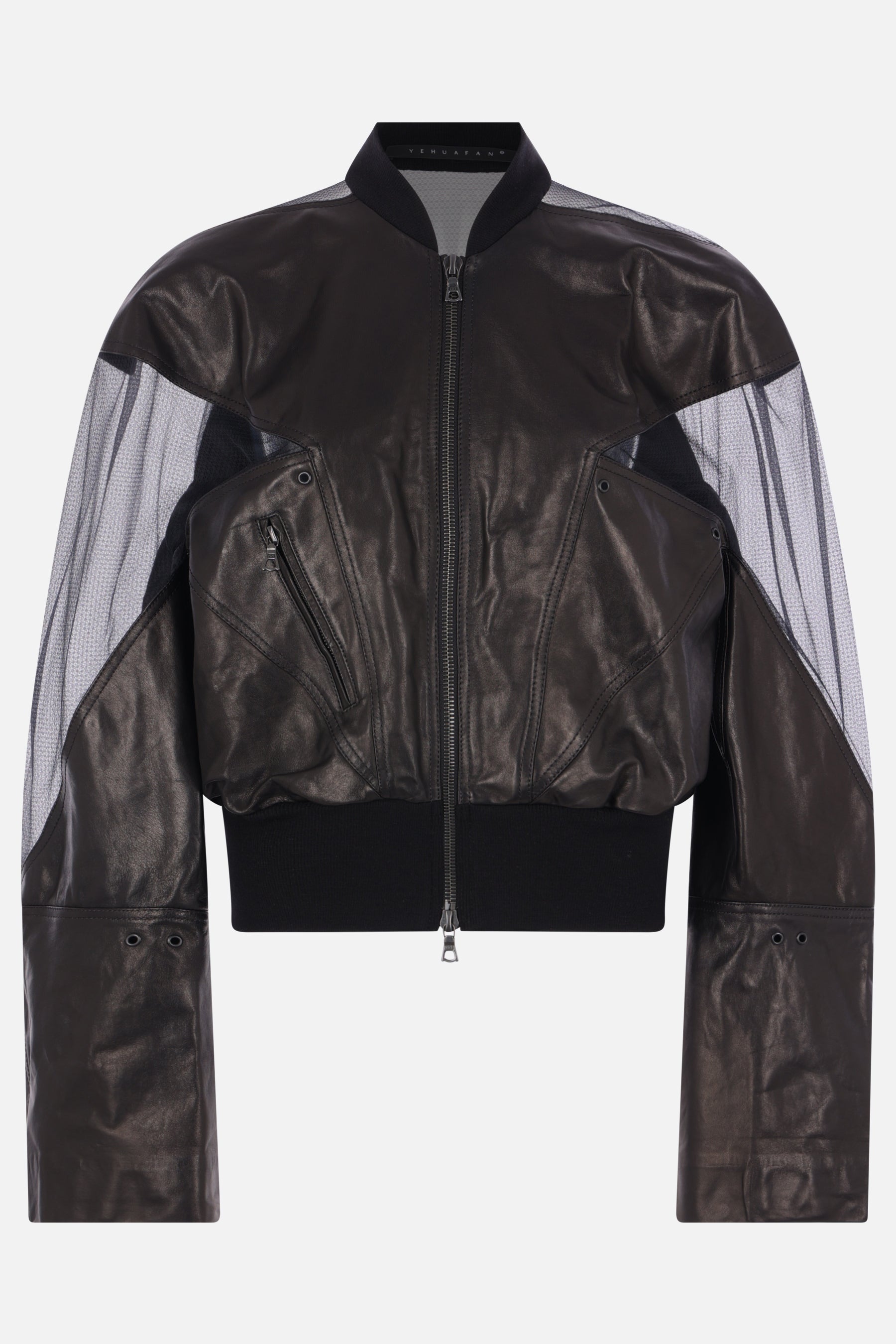 leather and tulle bomber jacket
