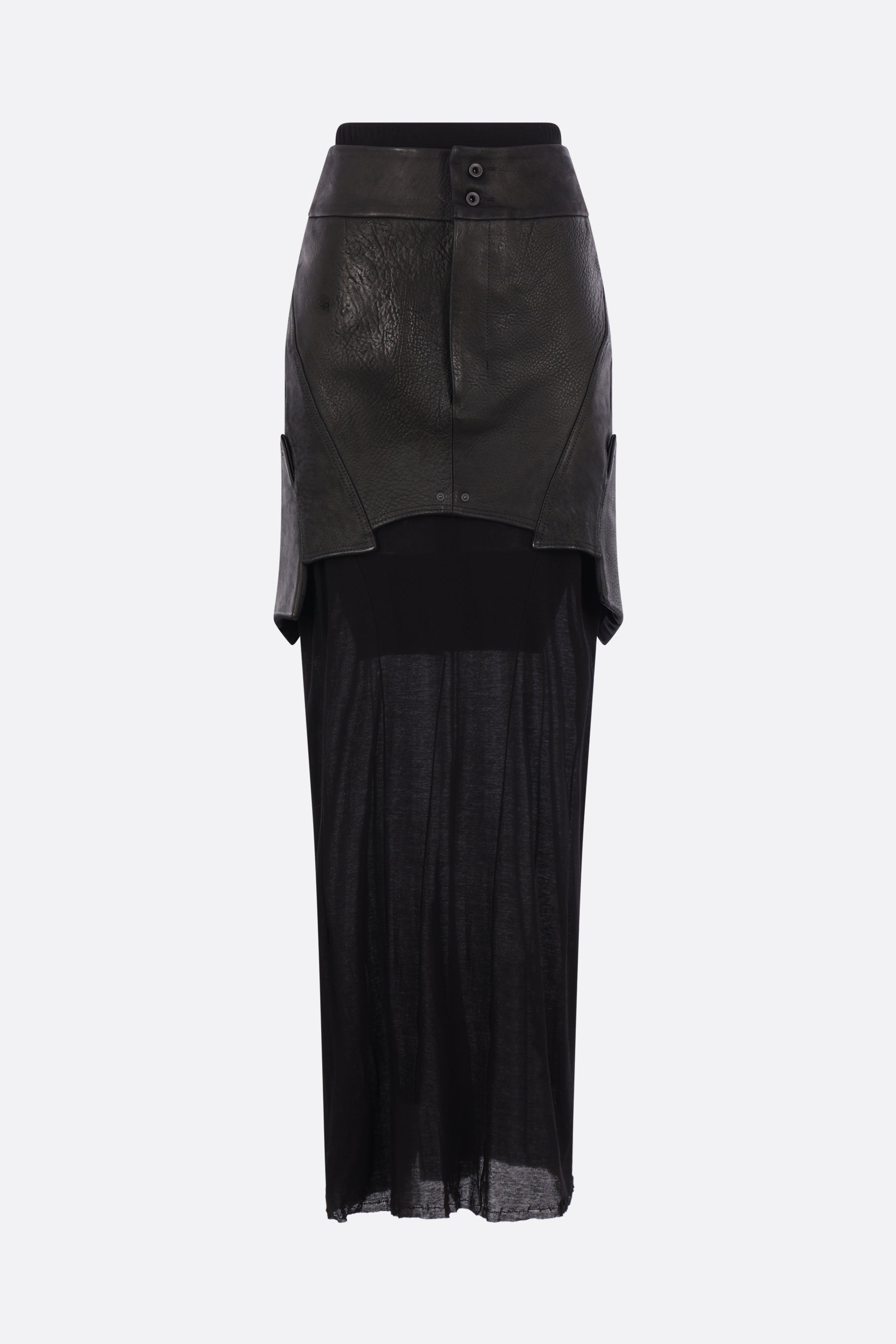 mini gonna asimmetrica in pelle