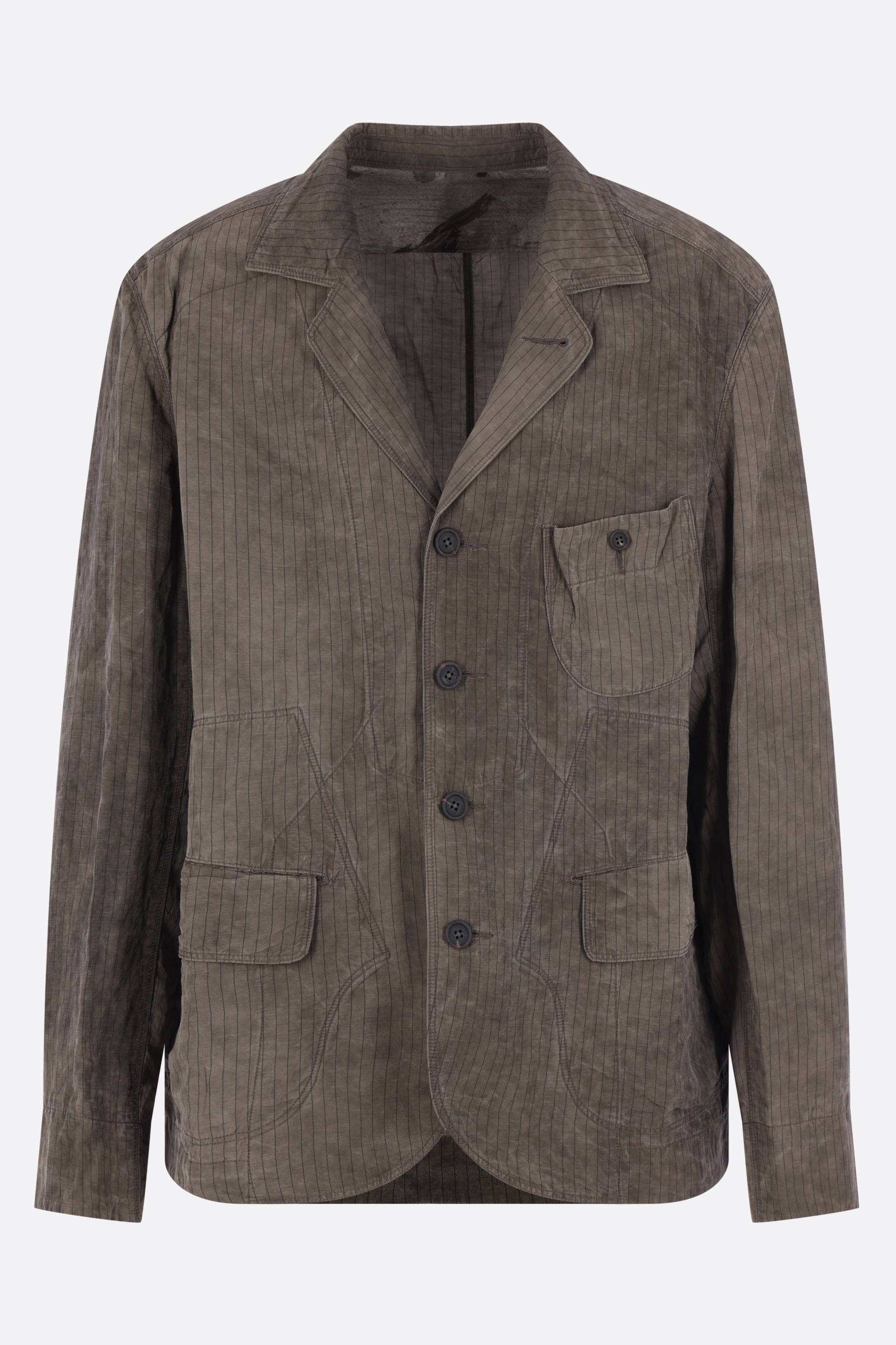 giacca monopetto in misto lino a righe