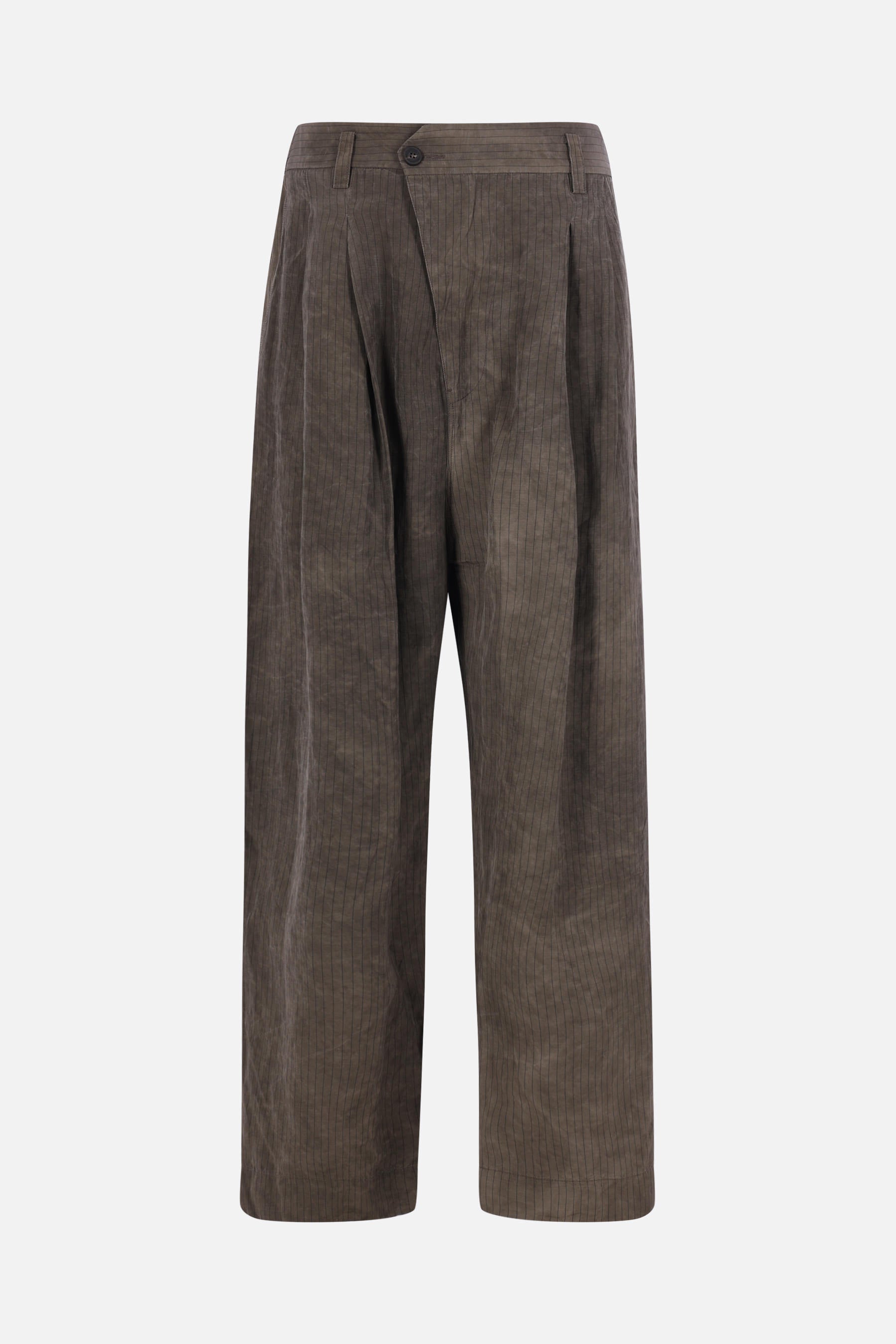pantalone con pinces in misto lino a righe