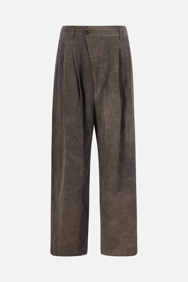 darted trousers in striped linen blend