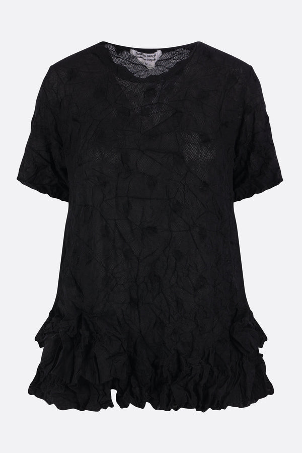 mesh top with floral embroidery