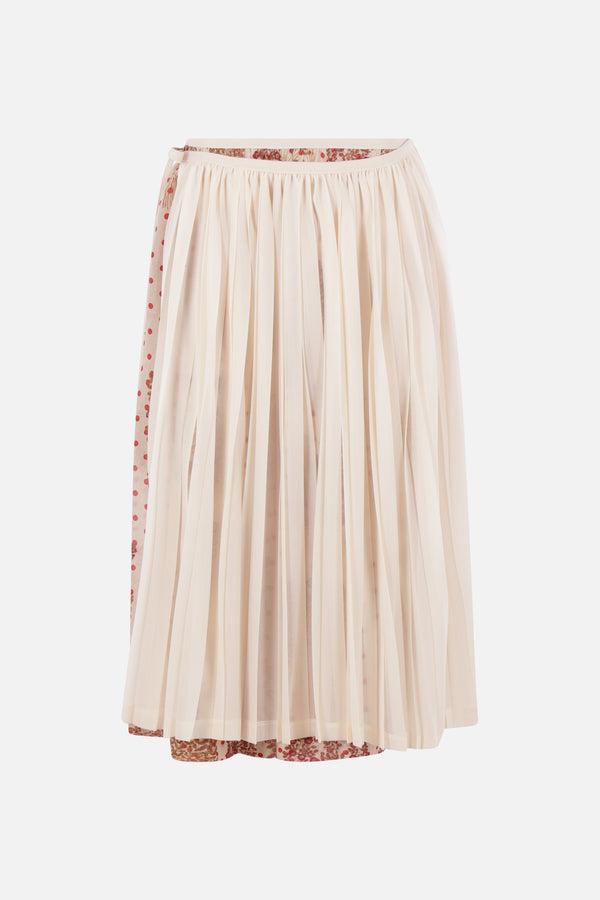 pantalone culotte in cotone stampato con pannello plissé