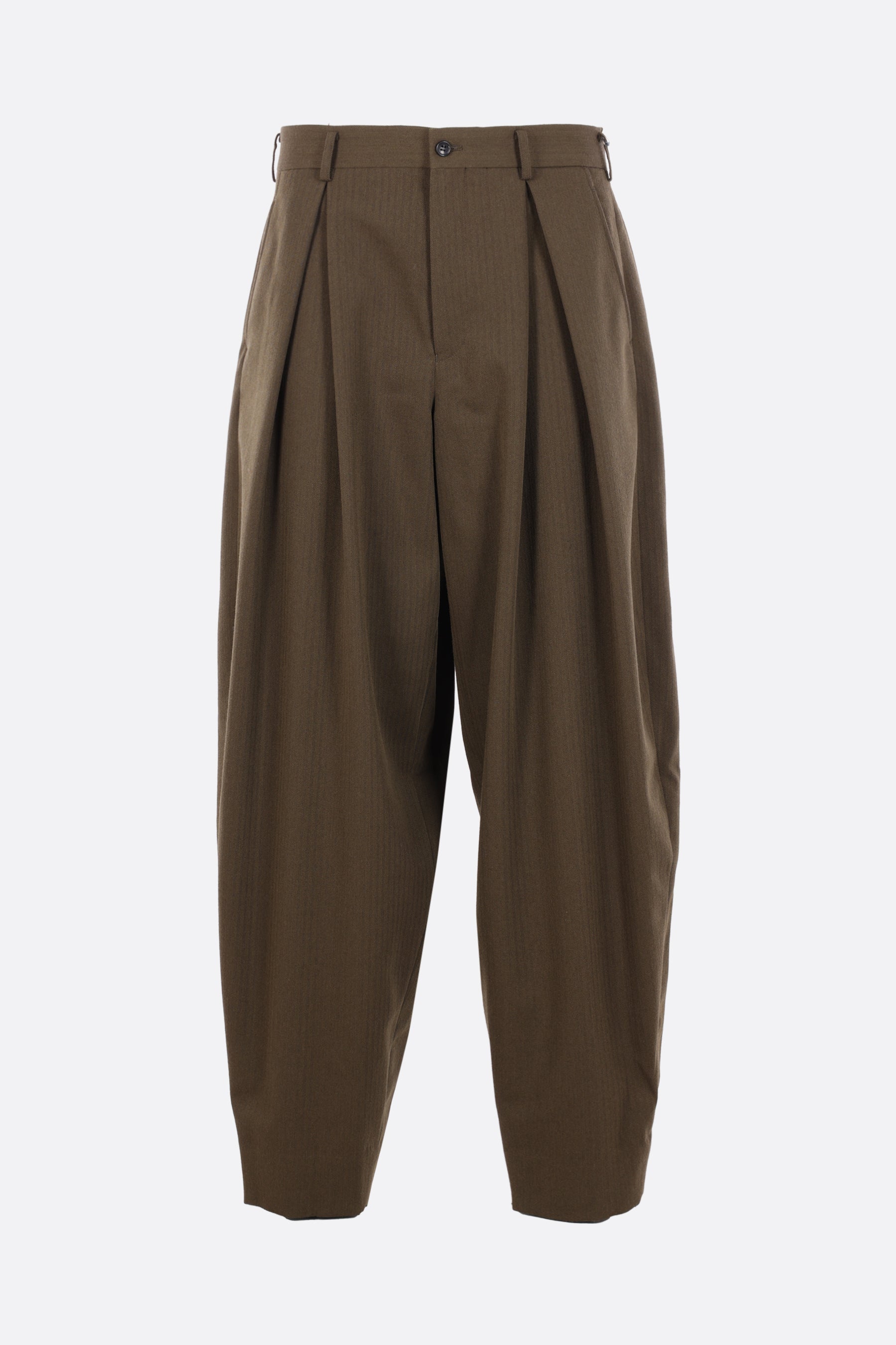 herringbone wool baggy trousers