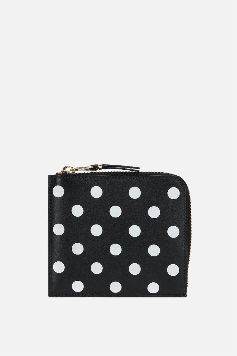 polka dots printed smooth leather half-zip wallet