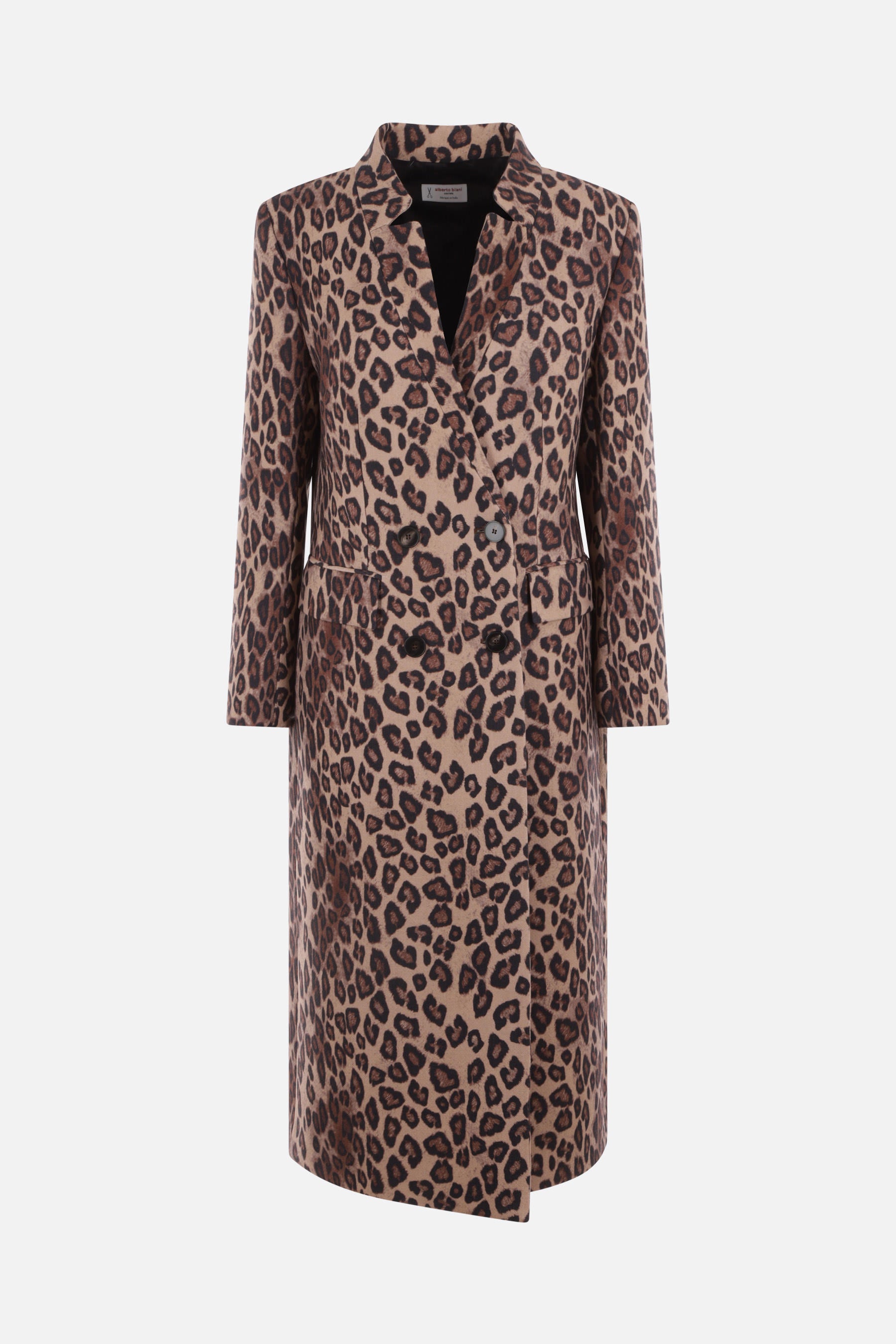 animalier double-breasted wool coat