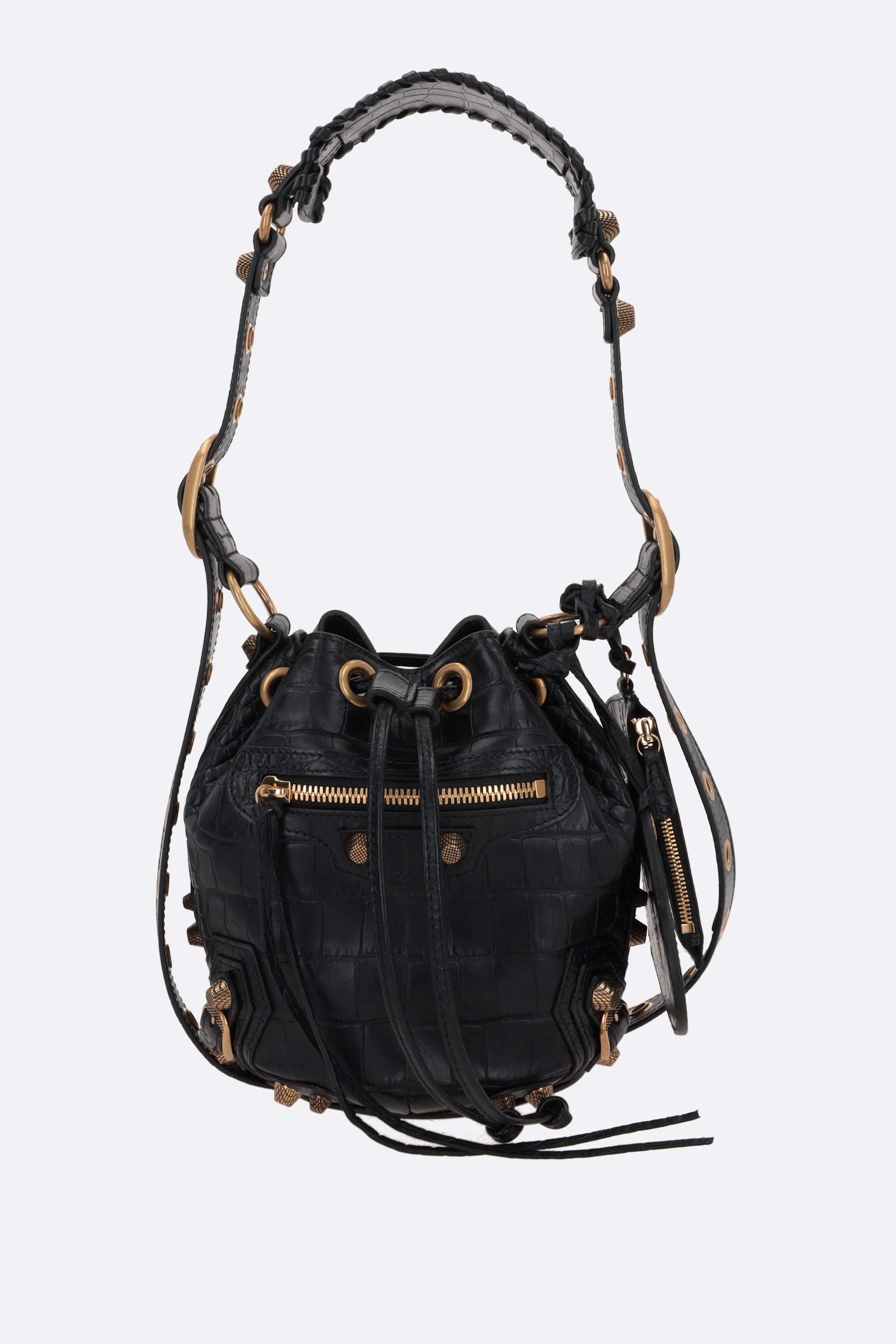 Le Cagole XS crocodile embossed leather bucket bag