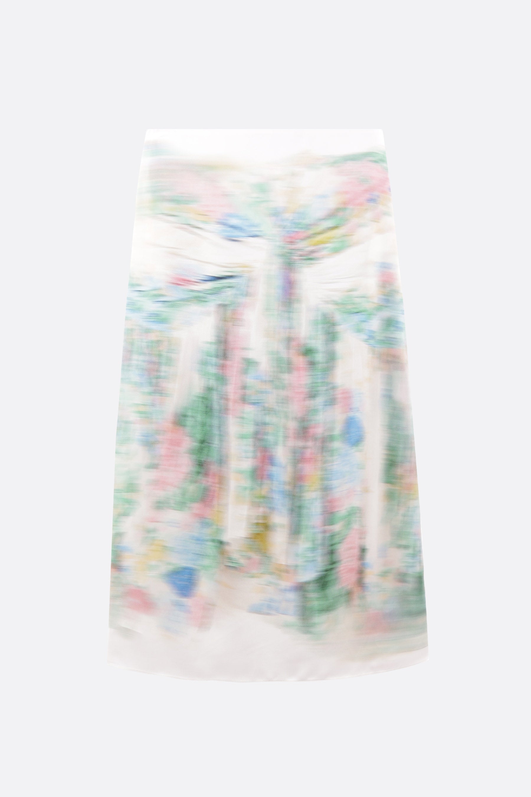 blurred print satin skirt