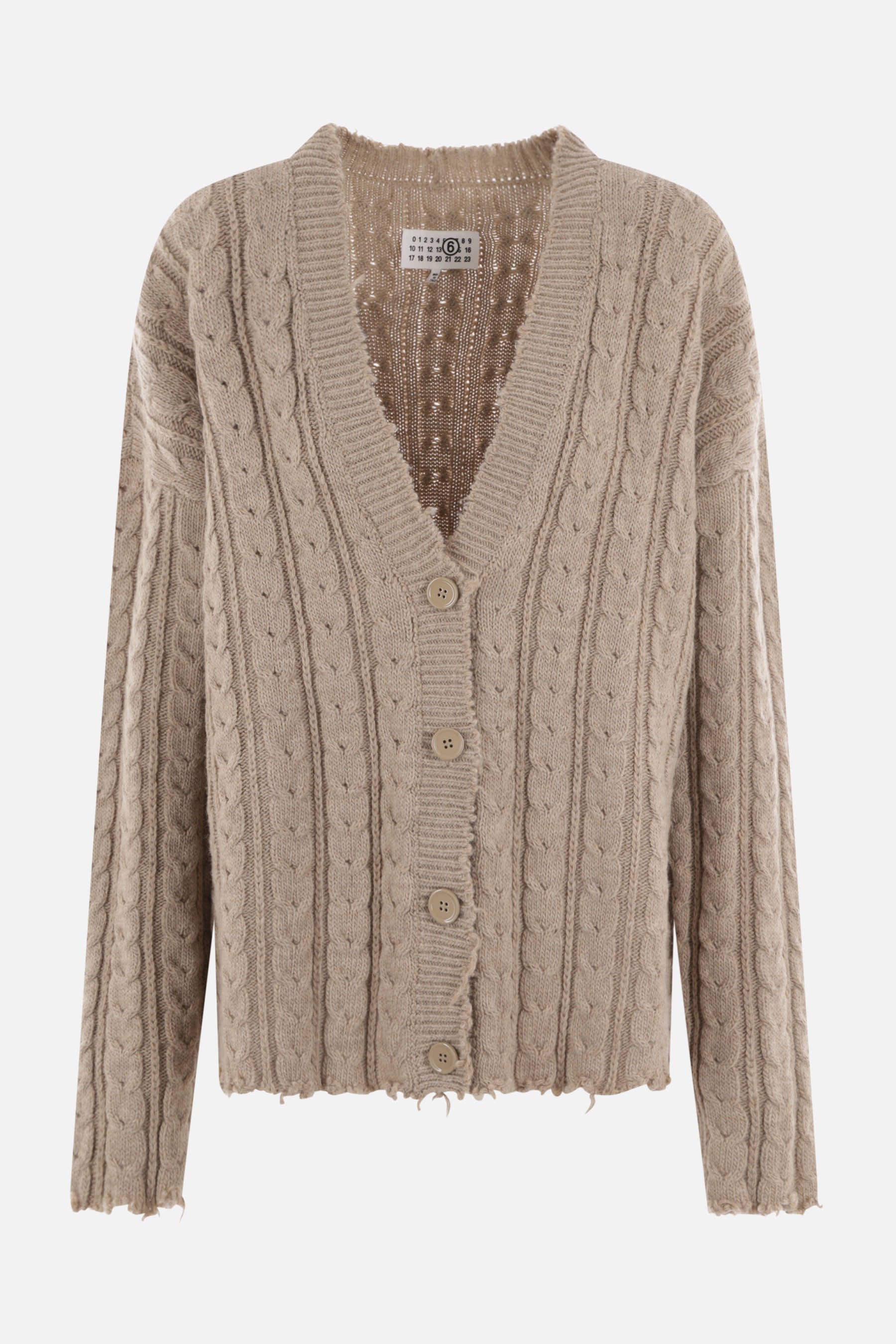 cable-knit wool blend cardigan