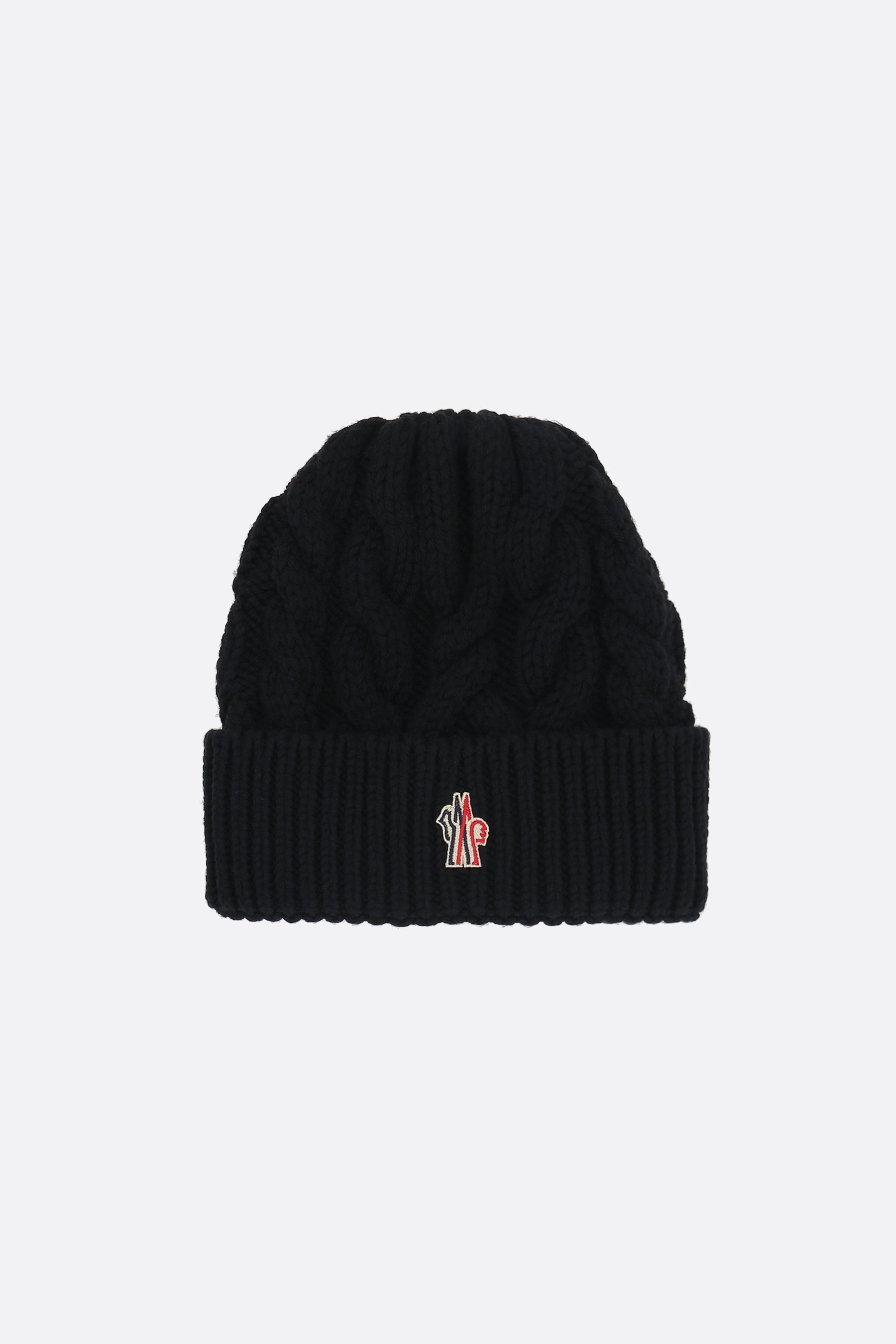 logo patch wool cable-knit beanie