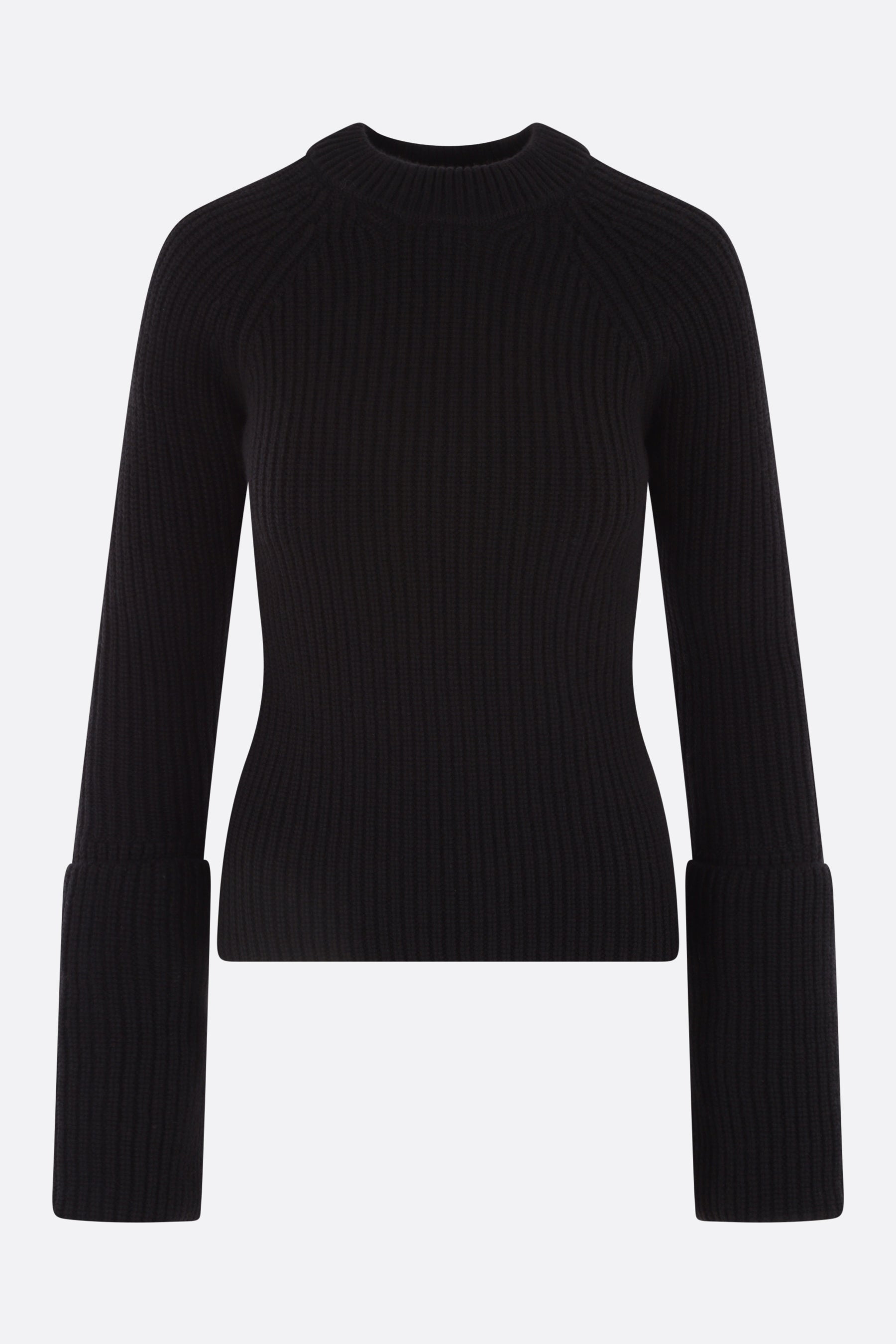 ribbed cashmere pullover with folded cuffs