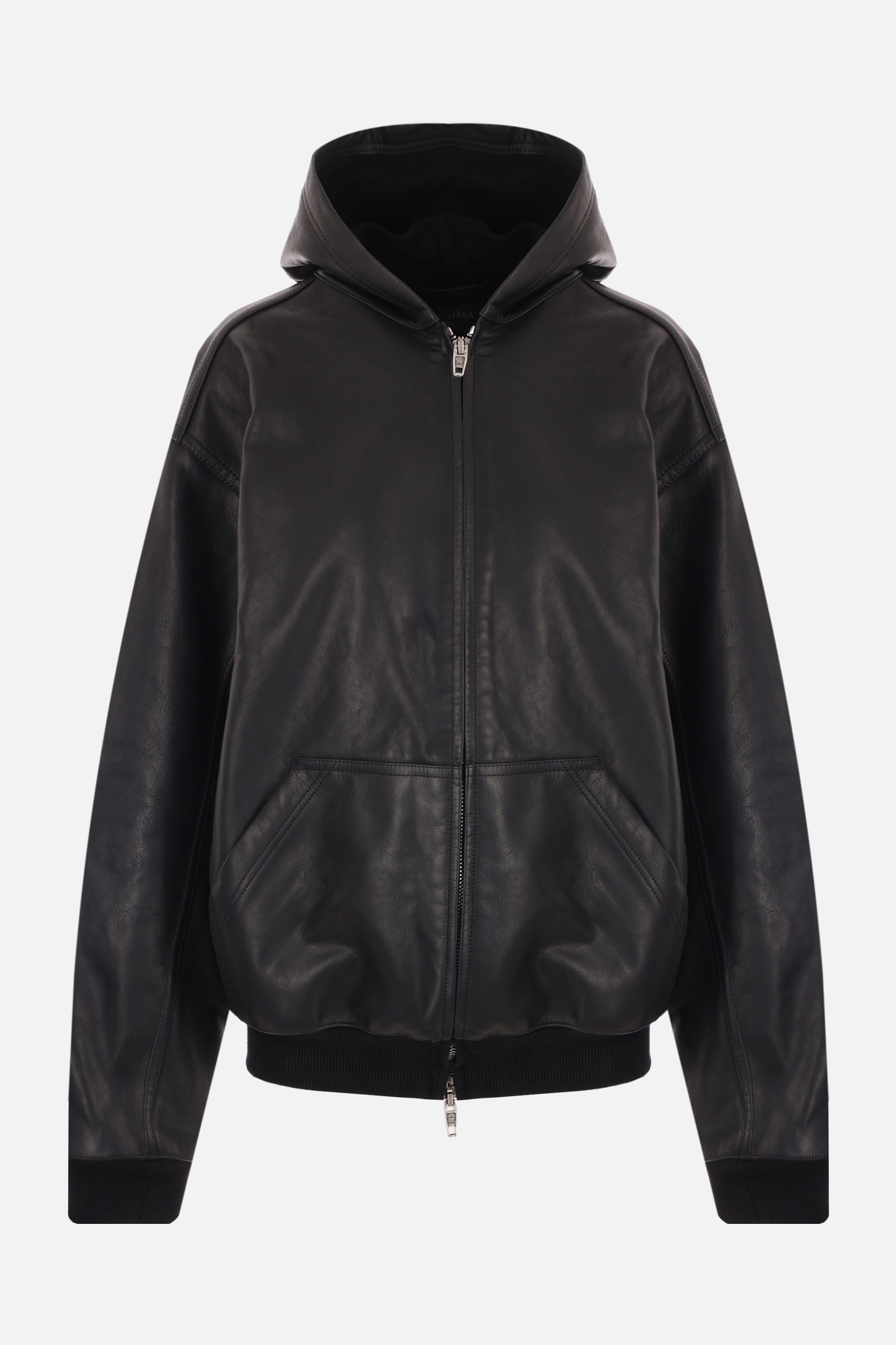 Hoodie Lined oversize leather jacket