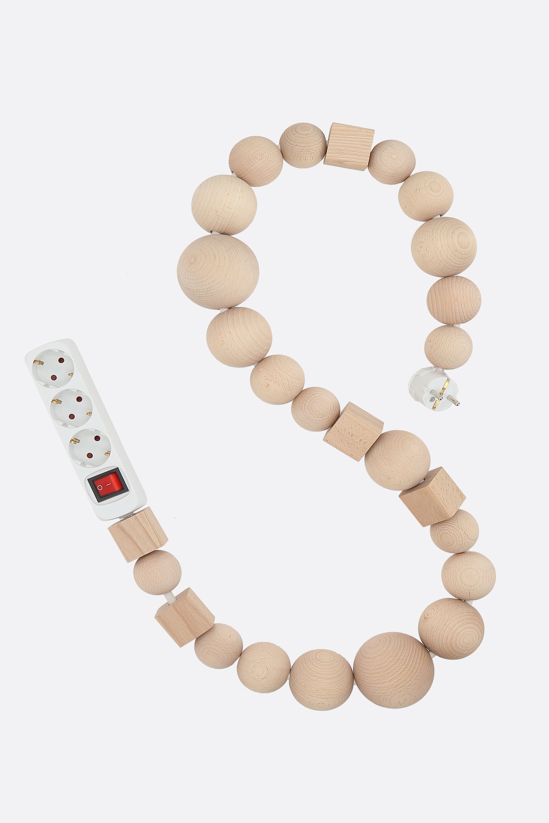 multiplug power cord with wood beads