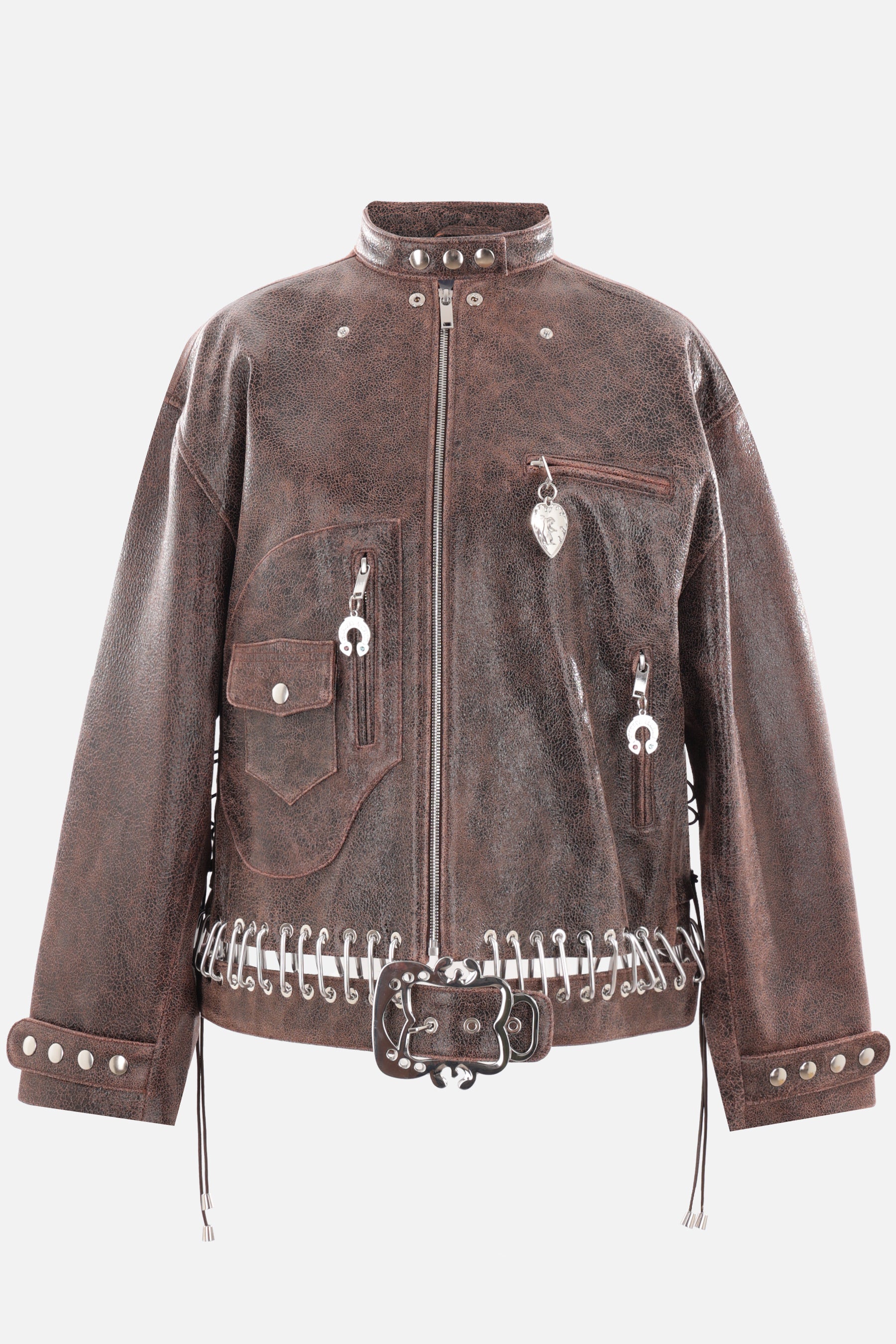 craquelé leather full-zip jacket