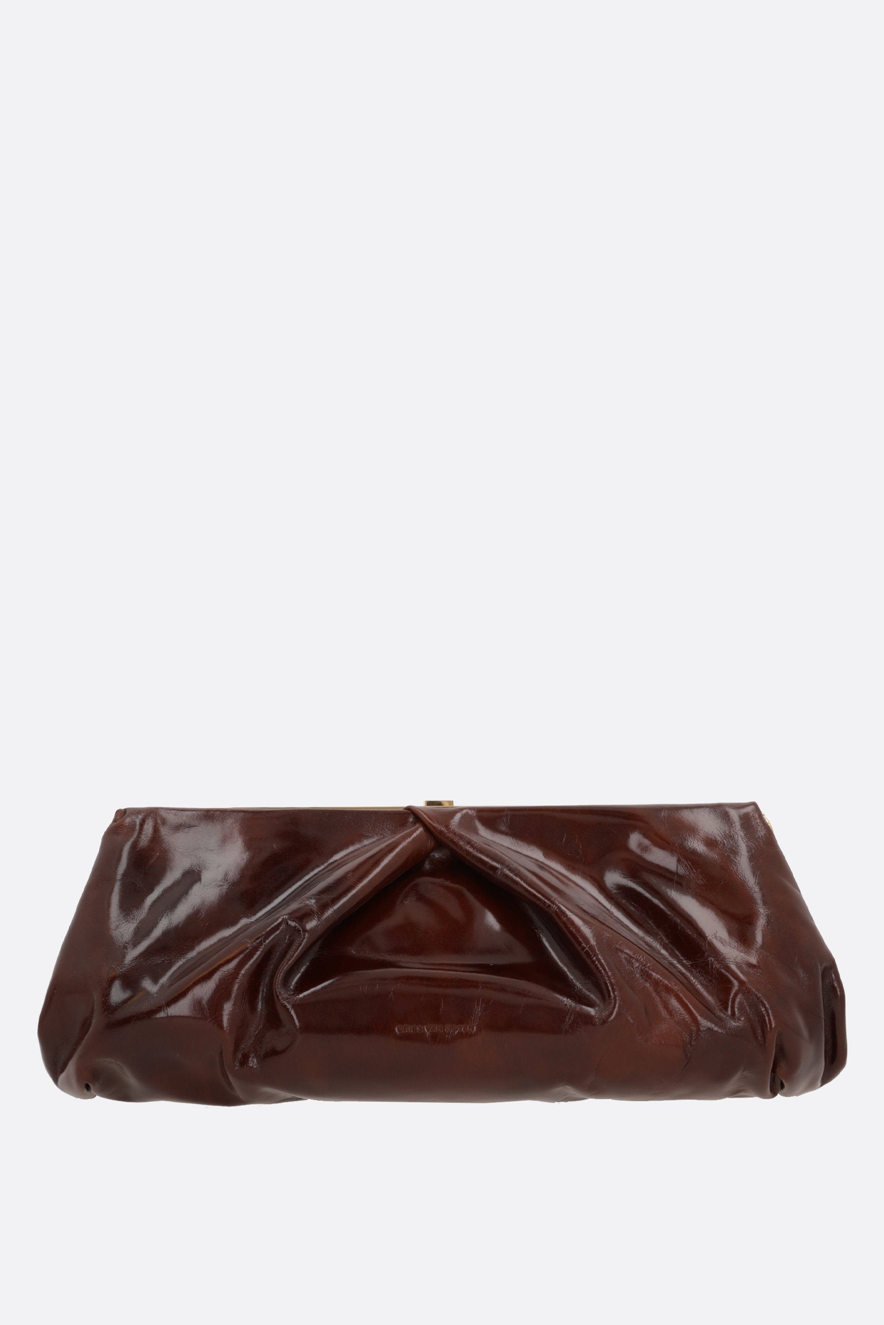 shiny leather clutch with draped details