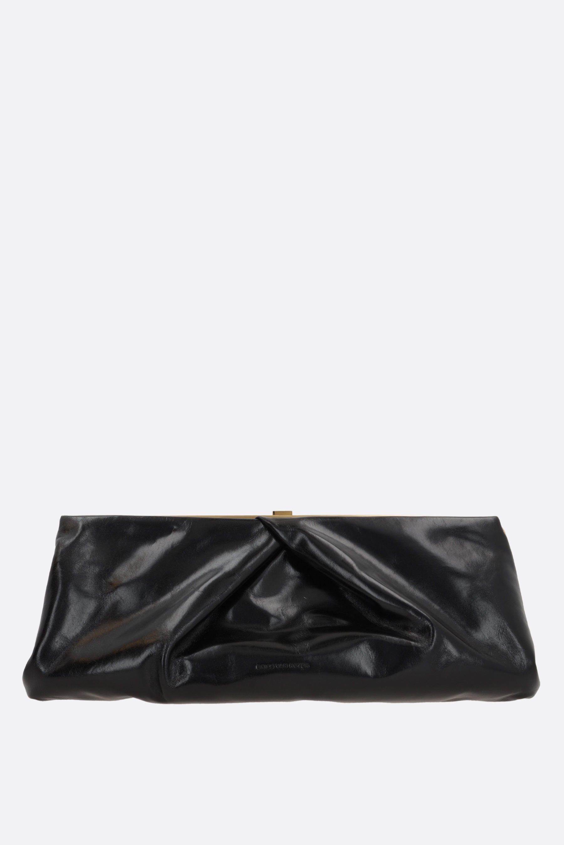 shiny leather clutch with draped details