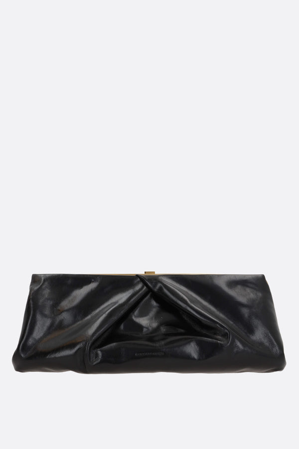 shiny leather clutch with draped details