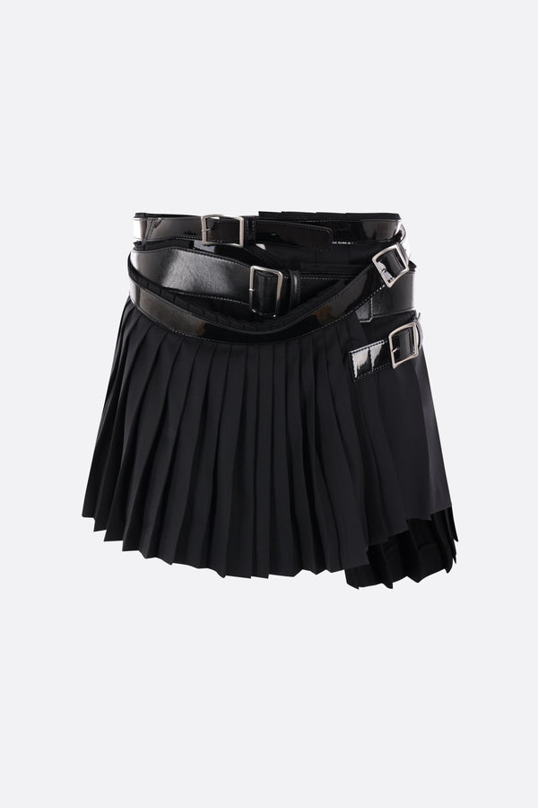 pleated wool blend asymmetric miniskirt