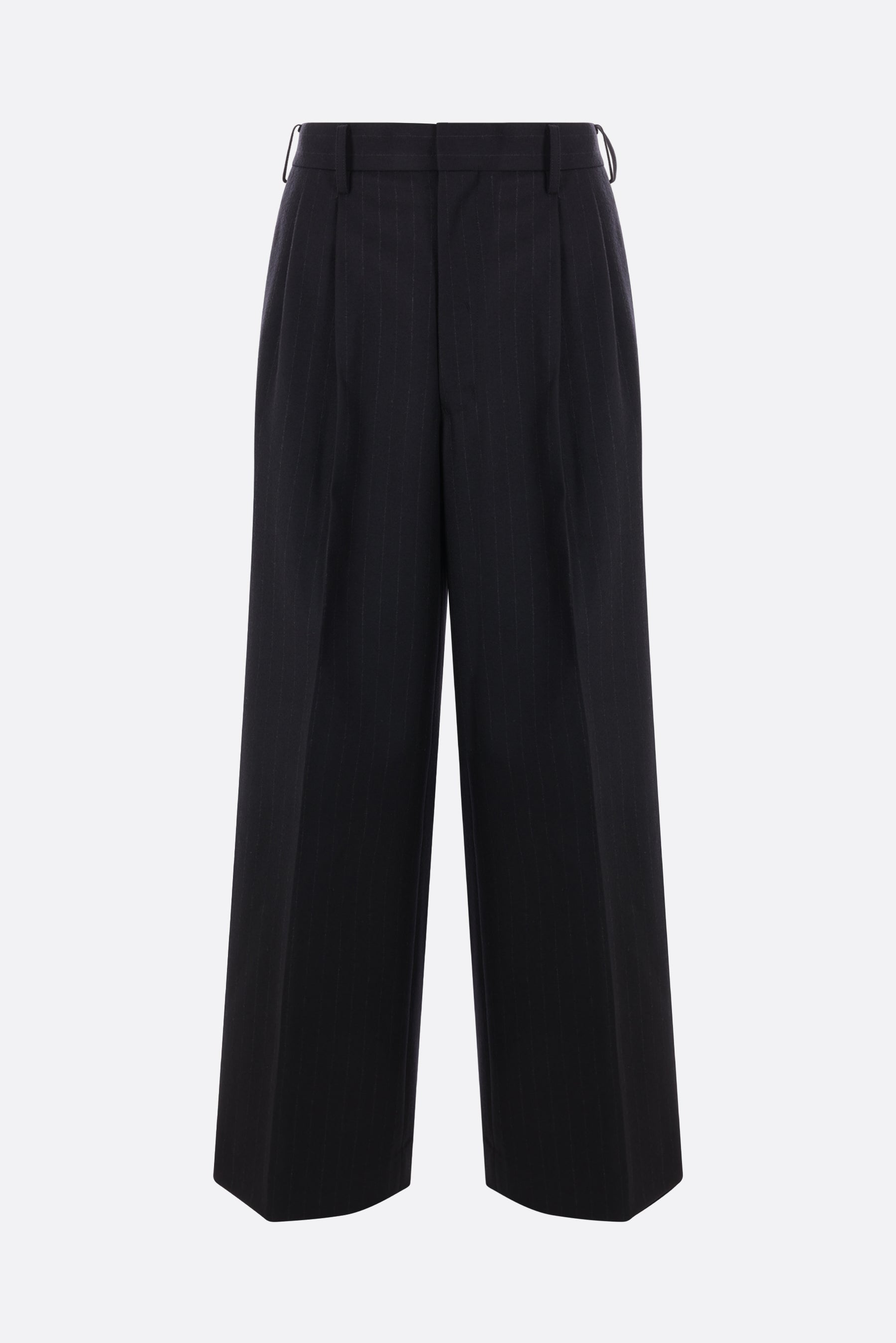 wide-leg pinstriped wool trousers