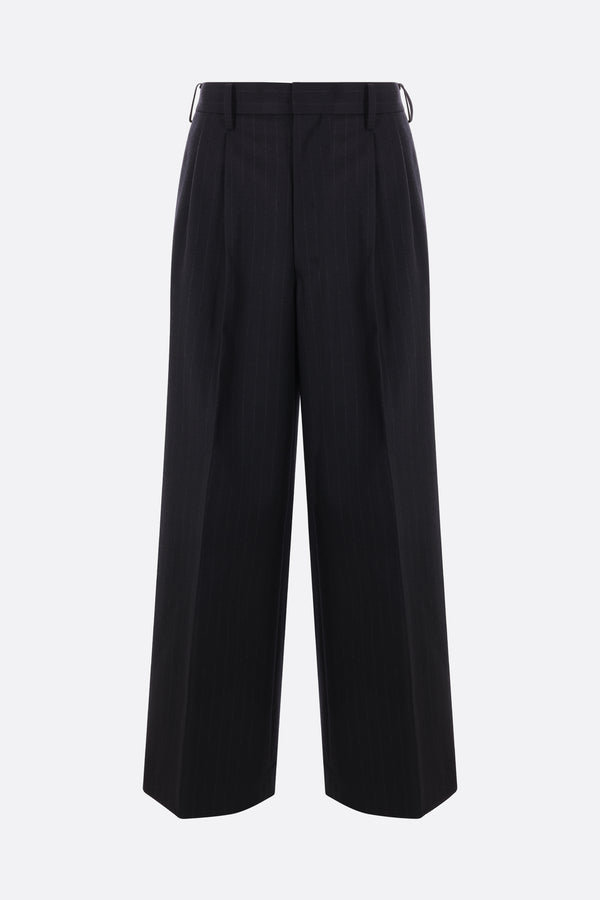 wide-leg pinstriped wool trousers