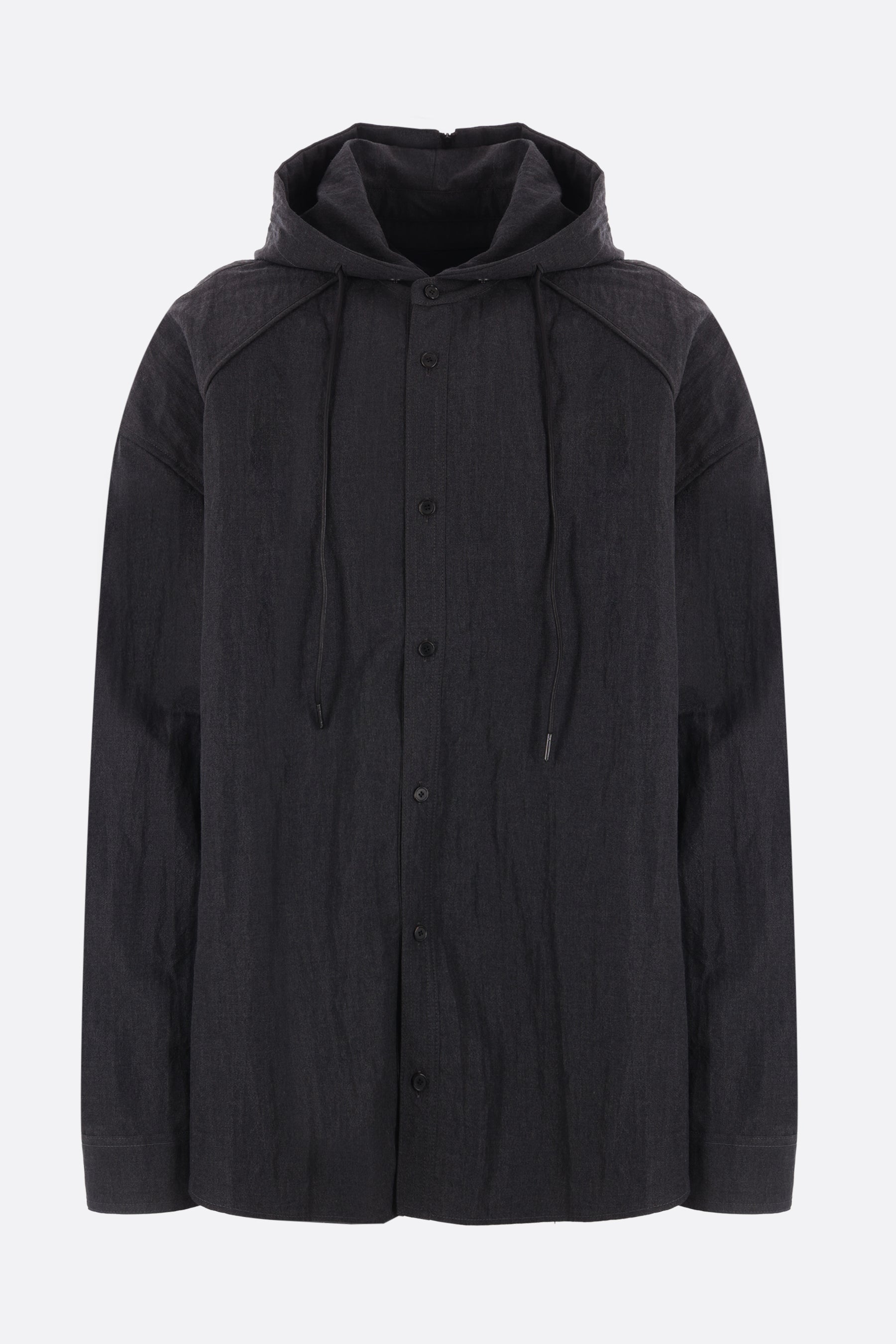 wool blend oversize shirt with zipped hood