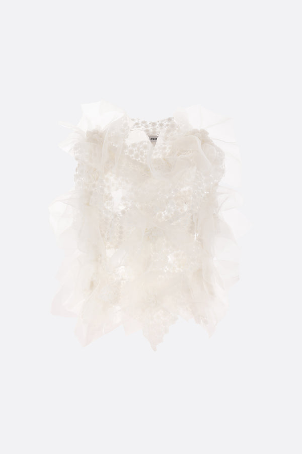 Floating Little Fleurs lace and organza sleeveless top