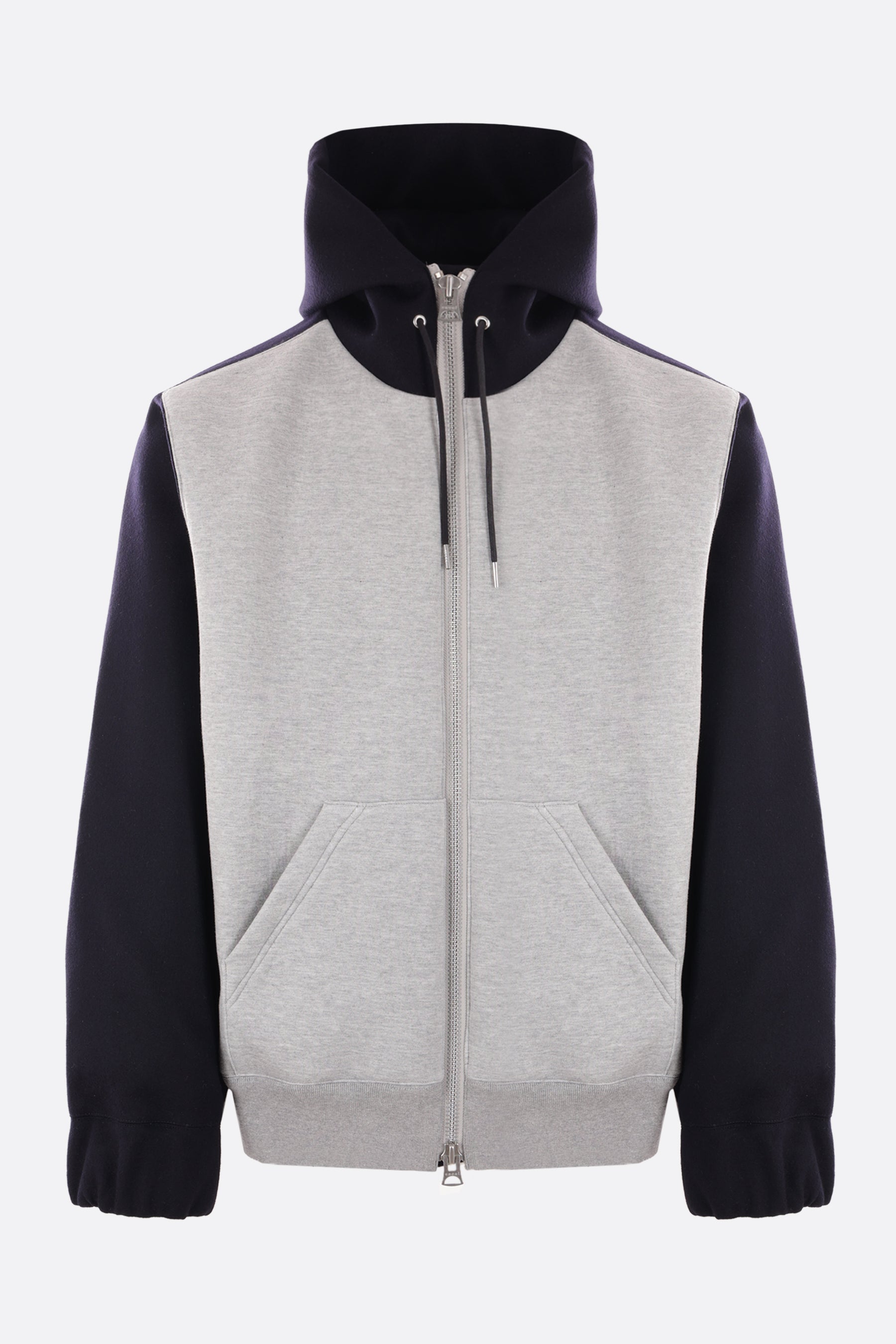 jersey and wool cloth full-zip hoodie