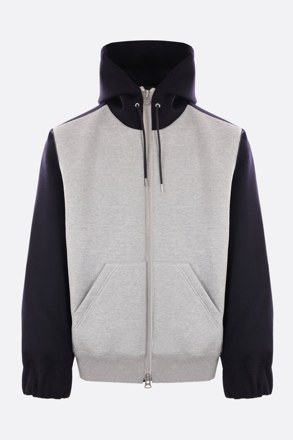 jersey and wool cloth full-zip hoodie