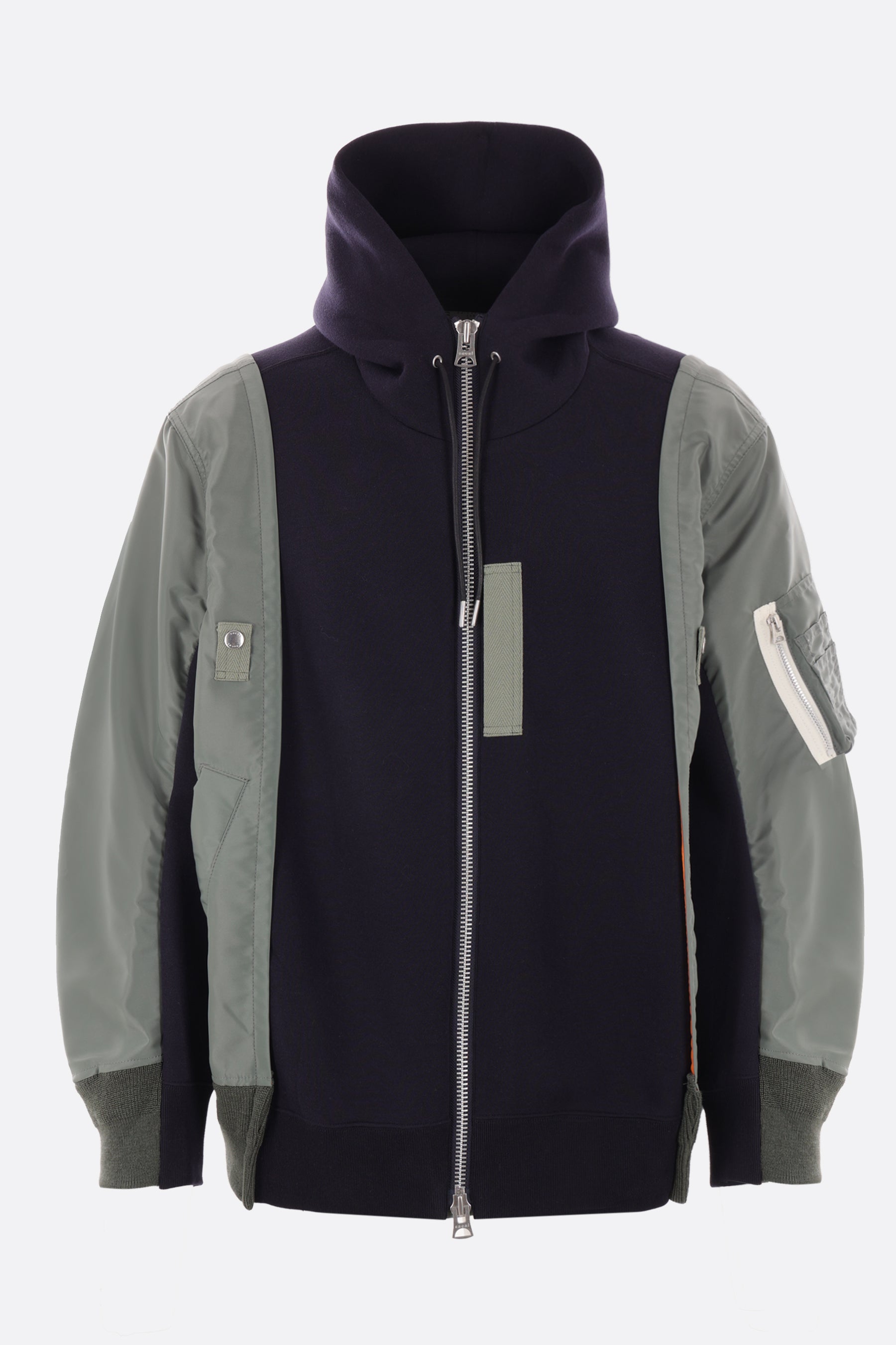 jersey and nylon full-zip hoodie