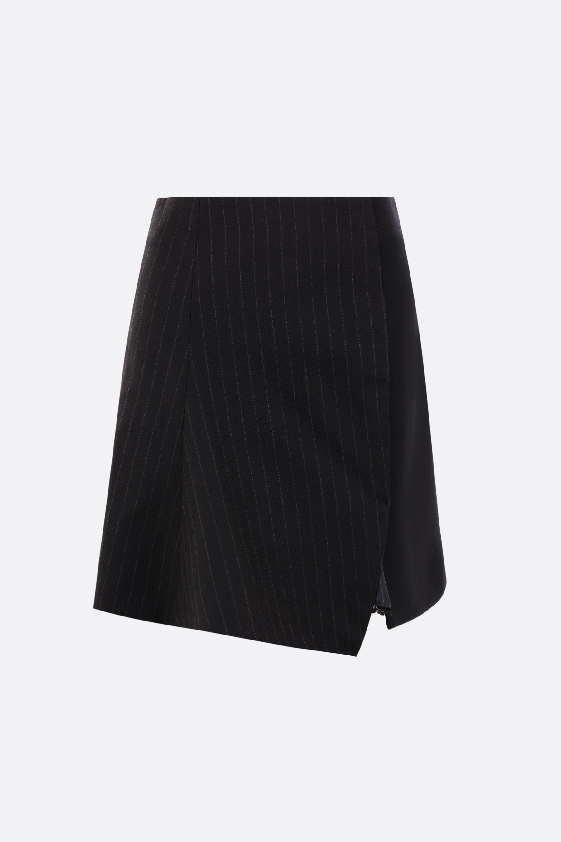 pinstriped wool asymmetric miniskirt