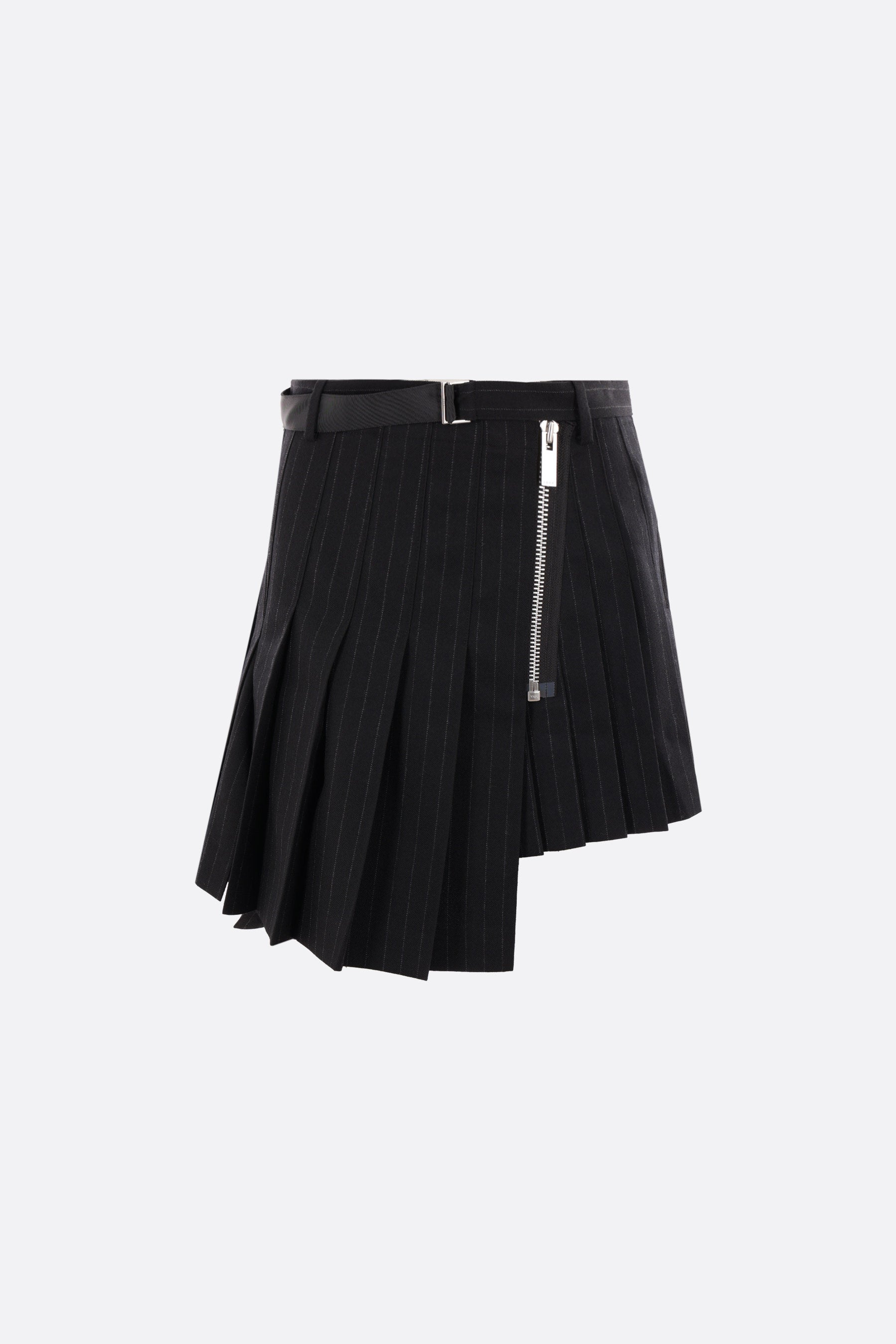 pinstriped wool wrap miniskirt