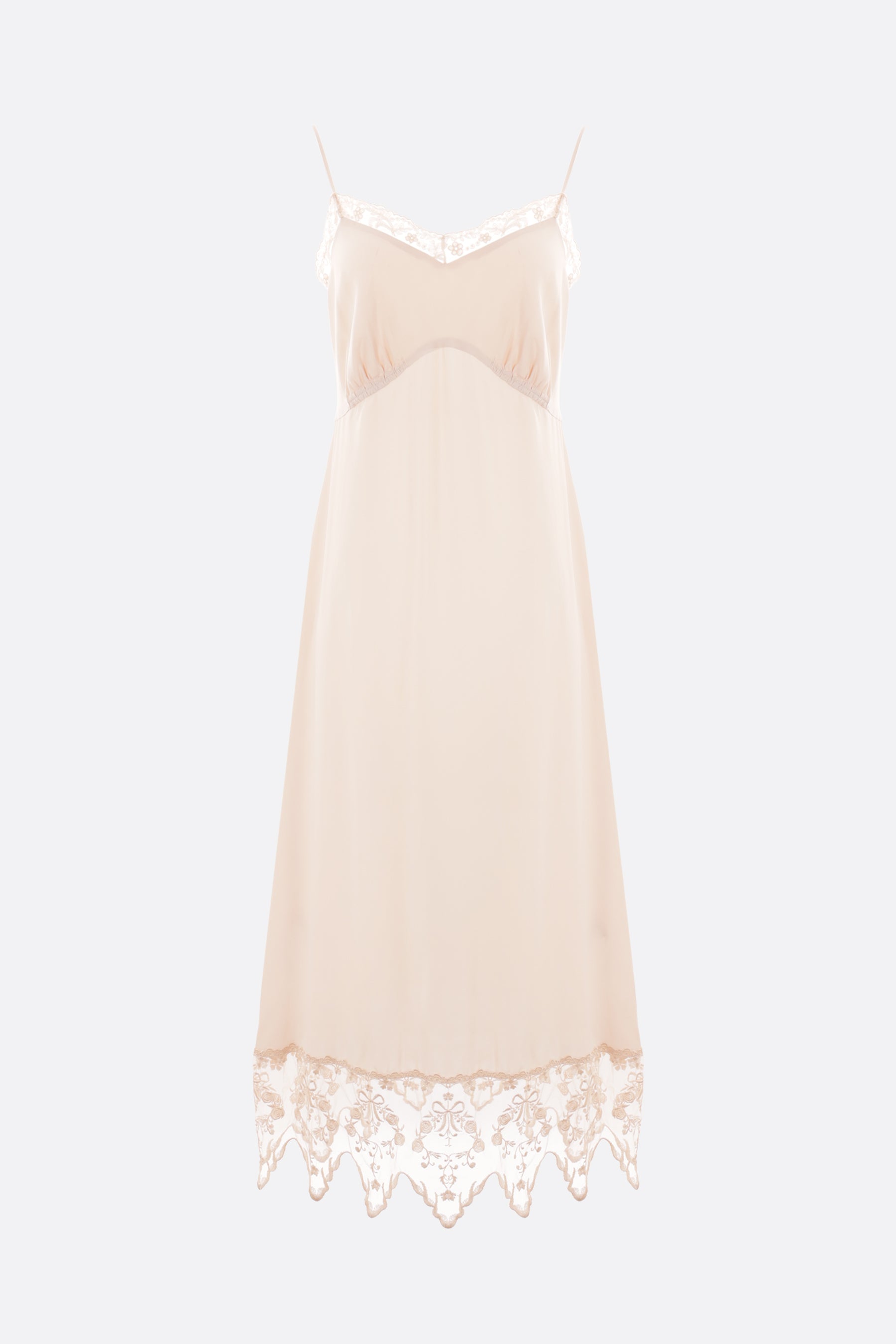 crêpe de chine slip dress with lace trims