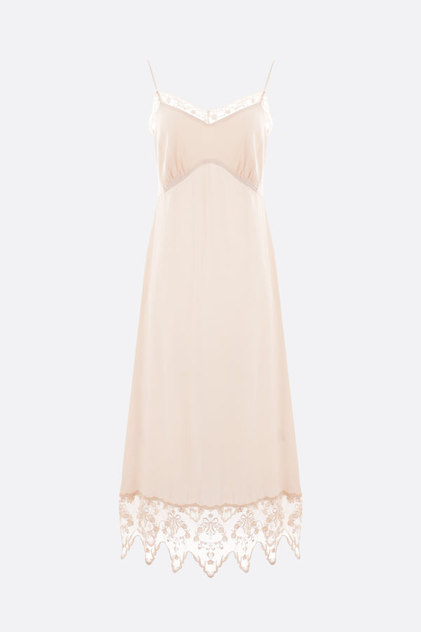 crêpe de chine slip dress with lace trims