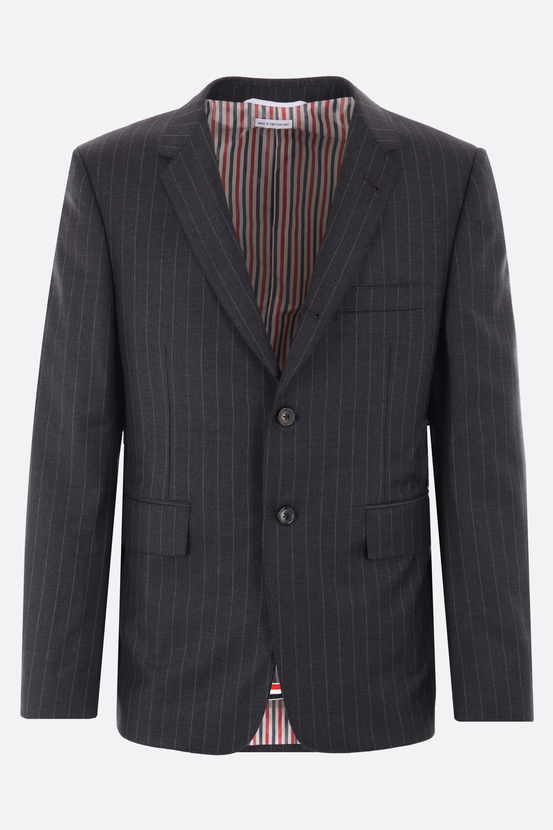 single-breasted pinstriped wool jacket