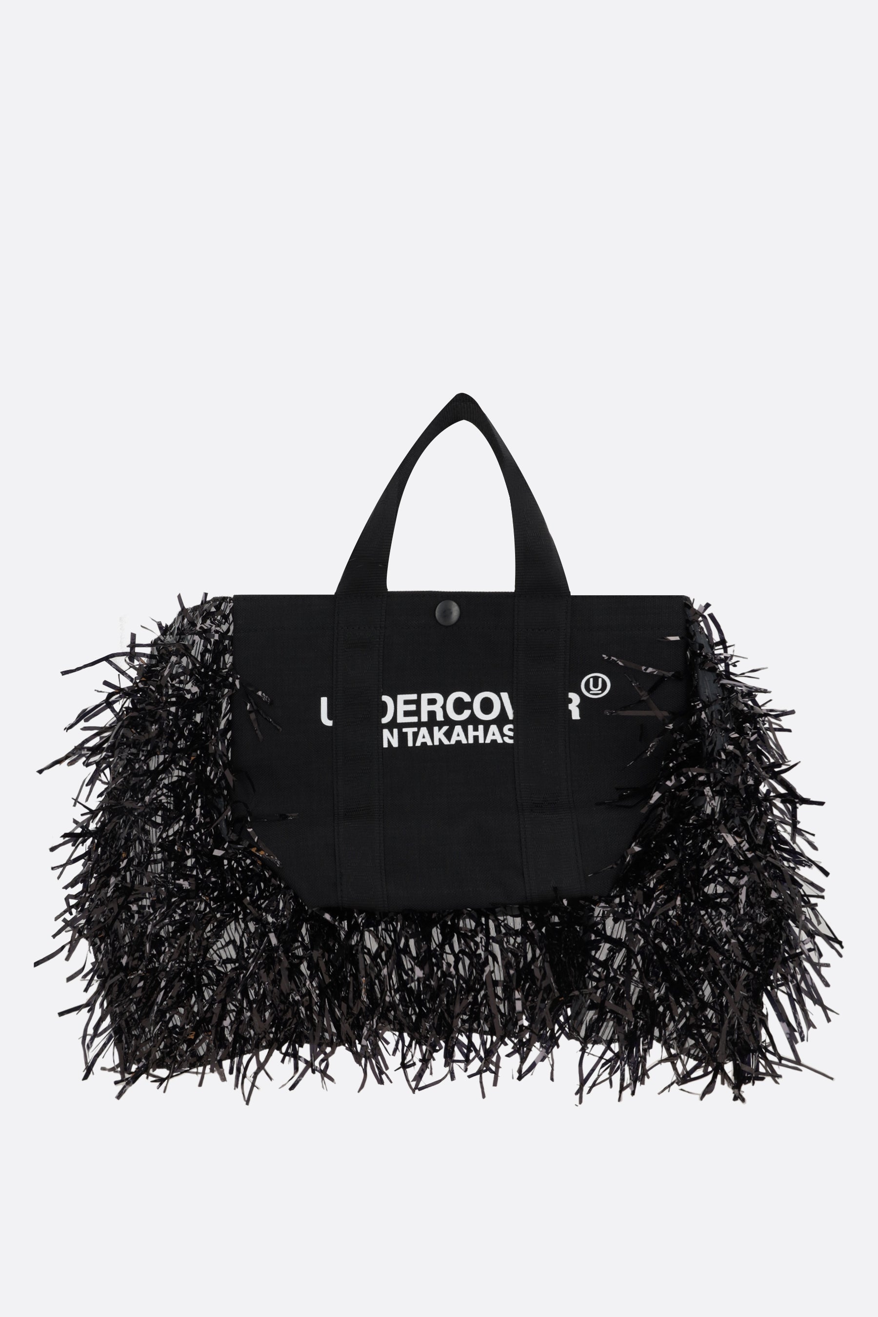 nylon tote bag with film fringes