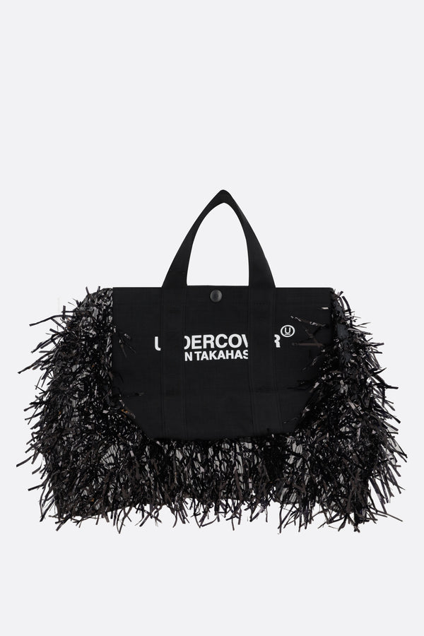 nylon tote bag with film fringes